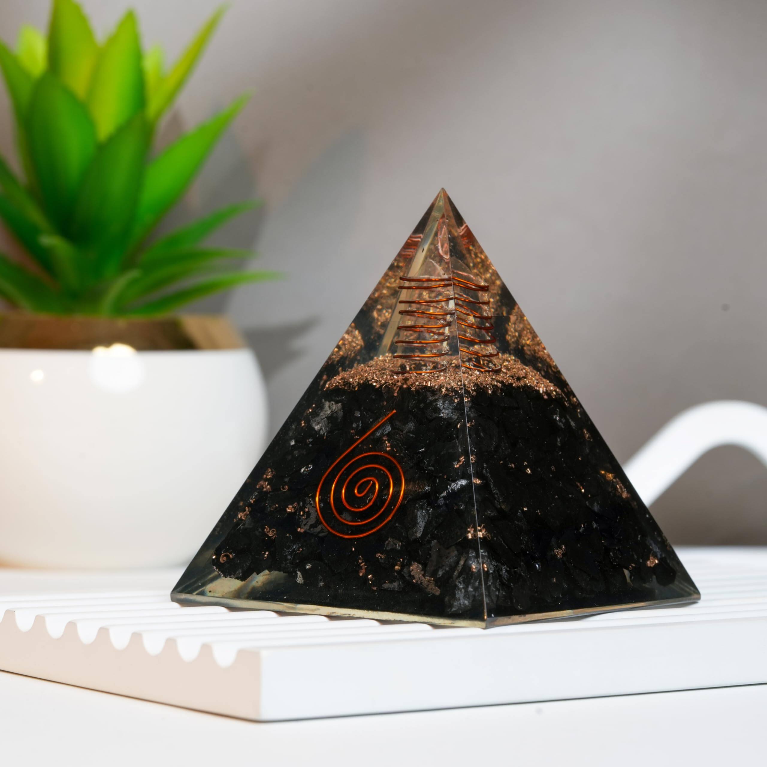 Alt View 2. Alchemy Casas - Shungite Orgonite Pyramid Energy Shield Grounding Quartz Decor - Lapis Lazuli.
