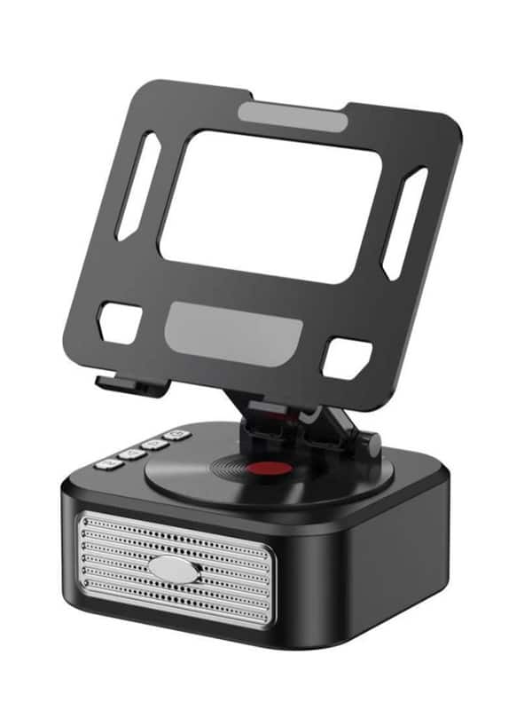 Skanty Furniture - Wireless Bluetooth speaker with tablet stand, Foldable, Adjustable Angle, Anti-Slip Base, HD Surround Sound for Desk - Black