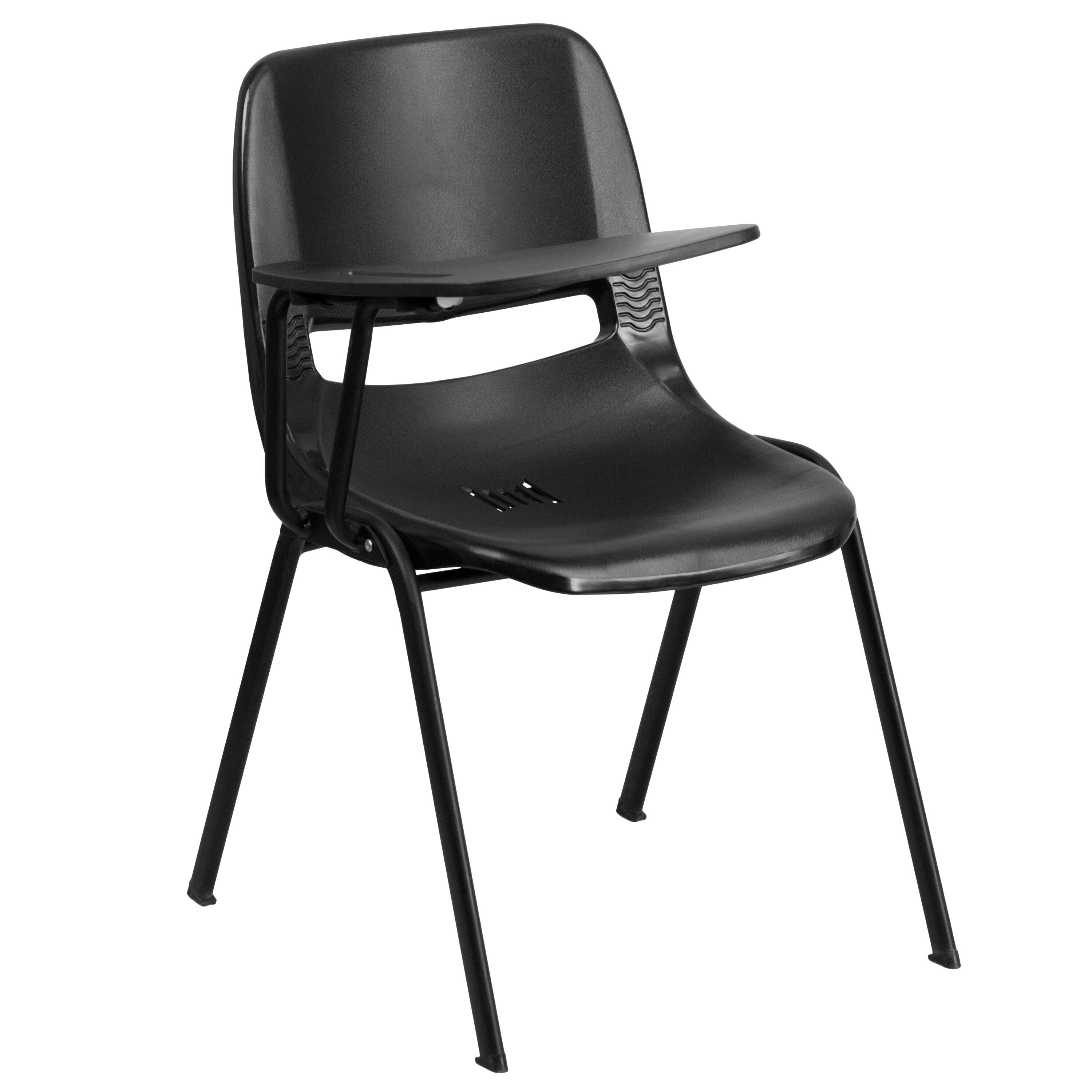 Front. Emma + Oliver - Ergonomic Shell Chair with Right Handed Flip-Up Tablet - Tablet Arm Desk - Black.