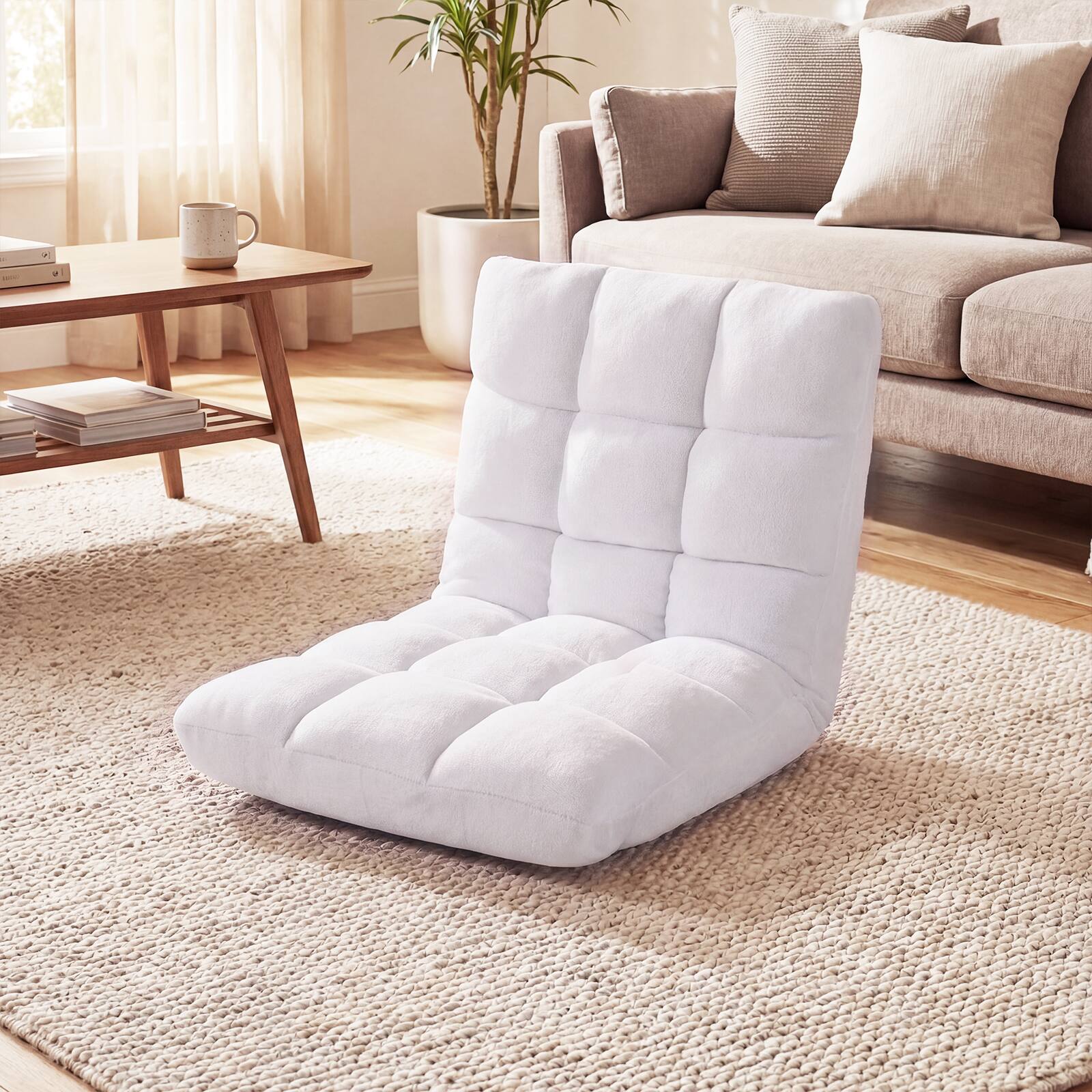 Alt View 1. Costway - Costway Floor Chair with Back Support, 14-Position Adjustable Back, Thick Sponge Padding - White.