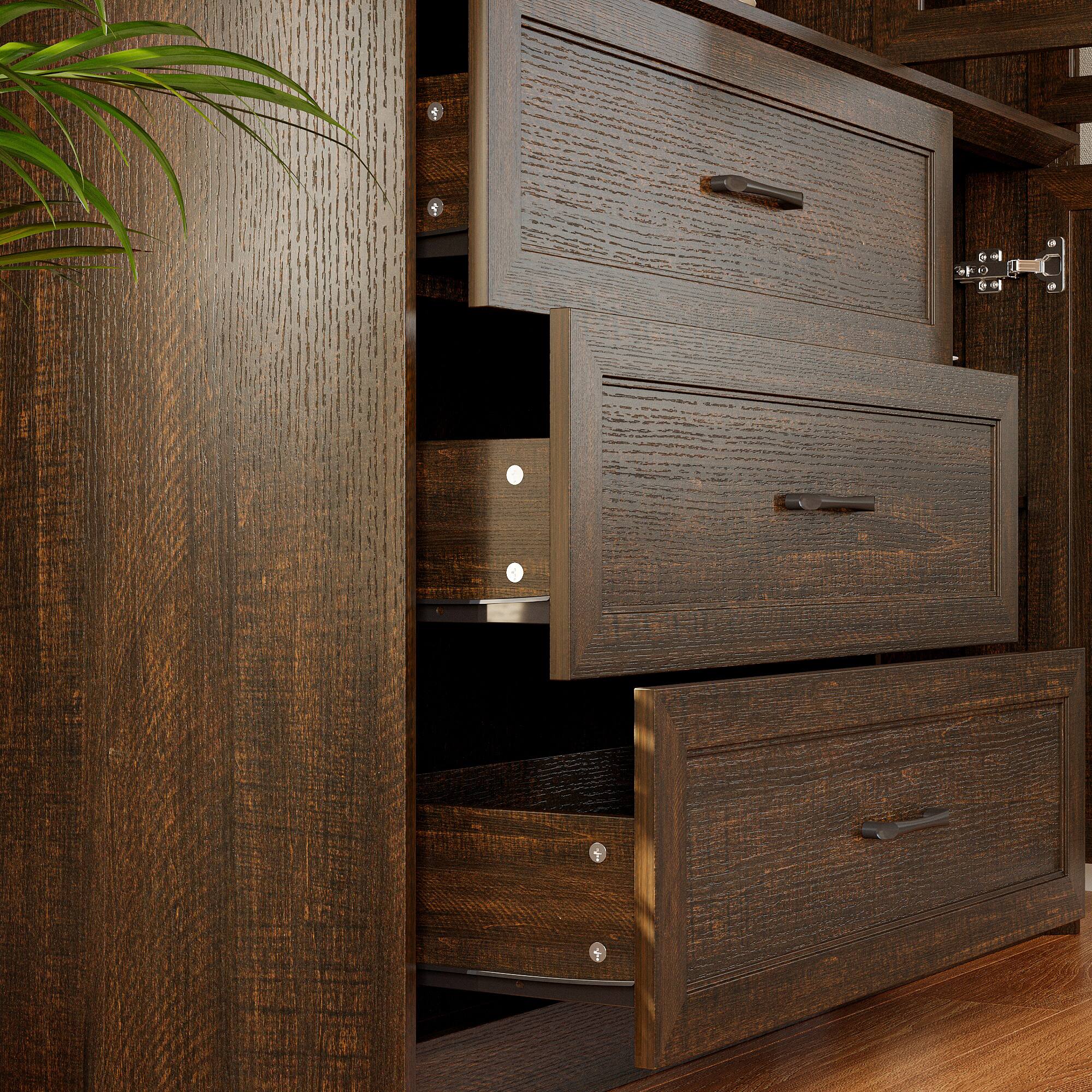 Alt View 4. FUFU&GAGA - Multi-Purpose Large Glass Door Cabinet with Shelves and Drawers for Living Room or Kitchen Storage - Brown.