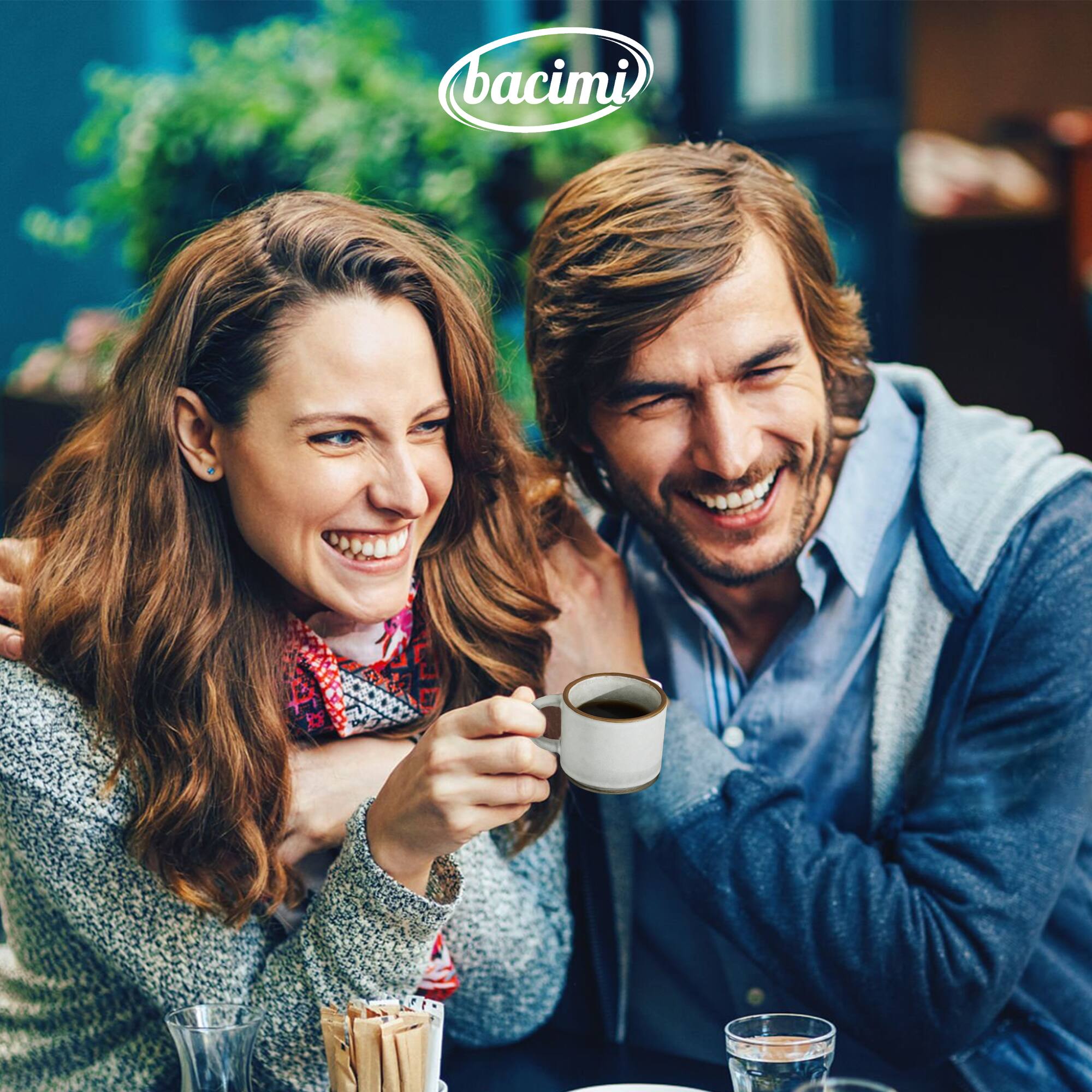 Alt View 1. Bacimi - Set Of 4 Mini Smooth Espresso Cups With Saucers Handcrafted Stoneware For Coffee, Cocoa 90ml / 3oz Reactive Glaze Firing - Stone.