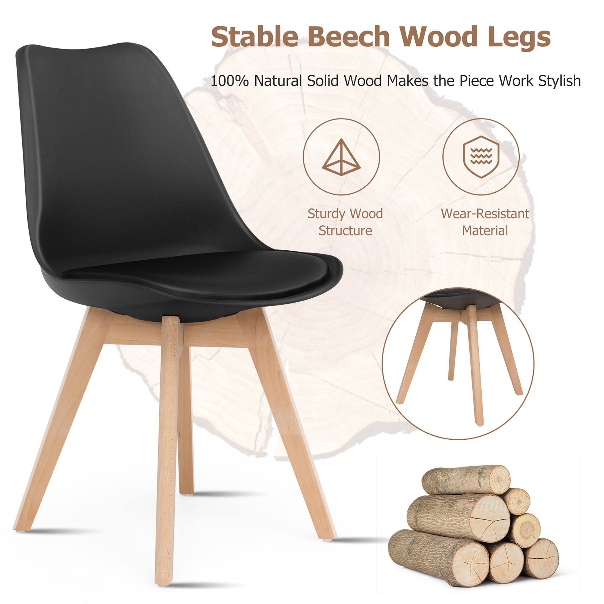 Stable Beech Wood Legs  
100% Natural Solid Wood Makes the Piece Work Stylish  
Sturdy Wood Structure  
Wear-Resistant Material