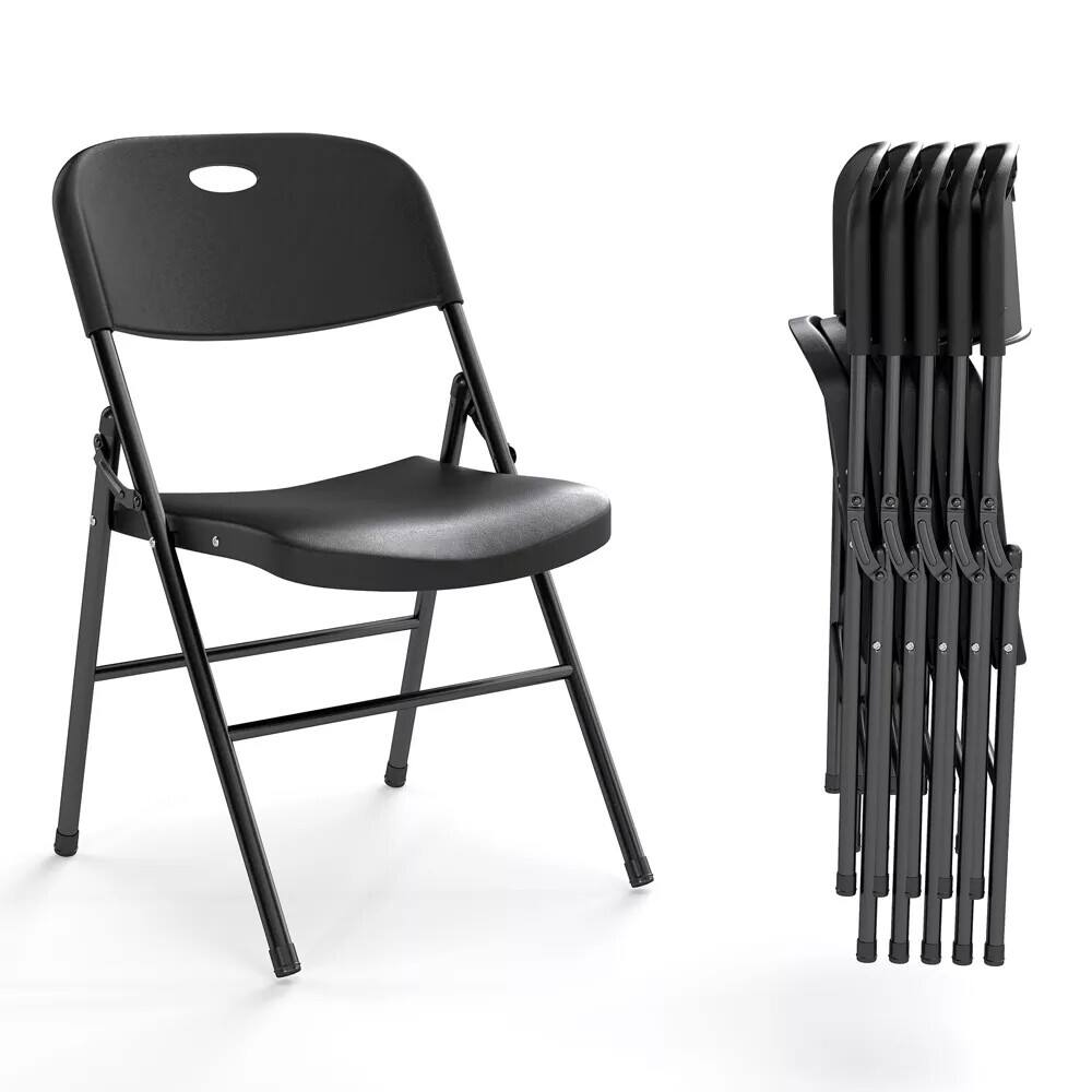 Front. Essen Blissed - 6 Pack Large Back Folding Chair for Indoor Outdoor Events, Wedding, Party, Restaurant, Meeting Room Black - Black.