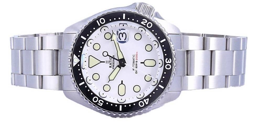 The corrected text from the image is:

- "RATIO"
- "FREEDIVER"
- "AUTOMATIC"
- "DIVER 300m"
- "30"
- "40"
- "50"
- "60"
- "10"
- "20"
- "30"
- "40"
- "50"
- "60"