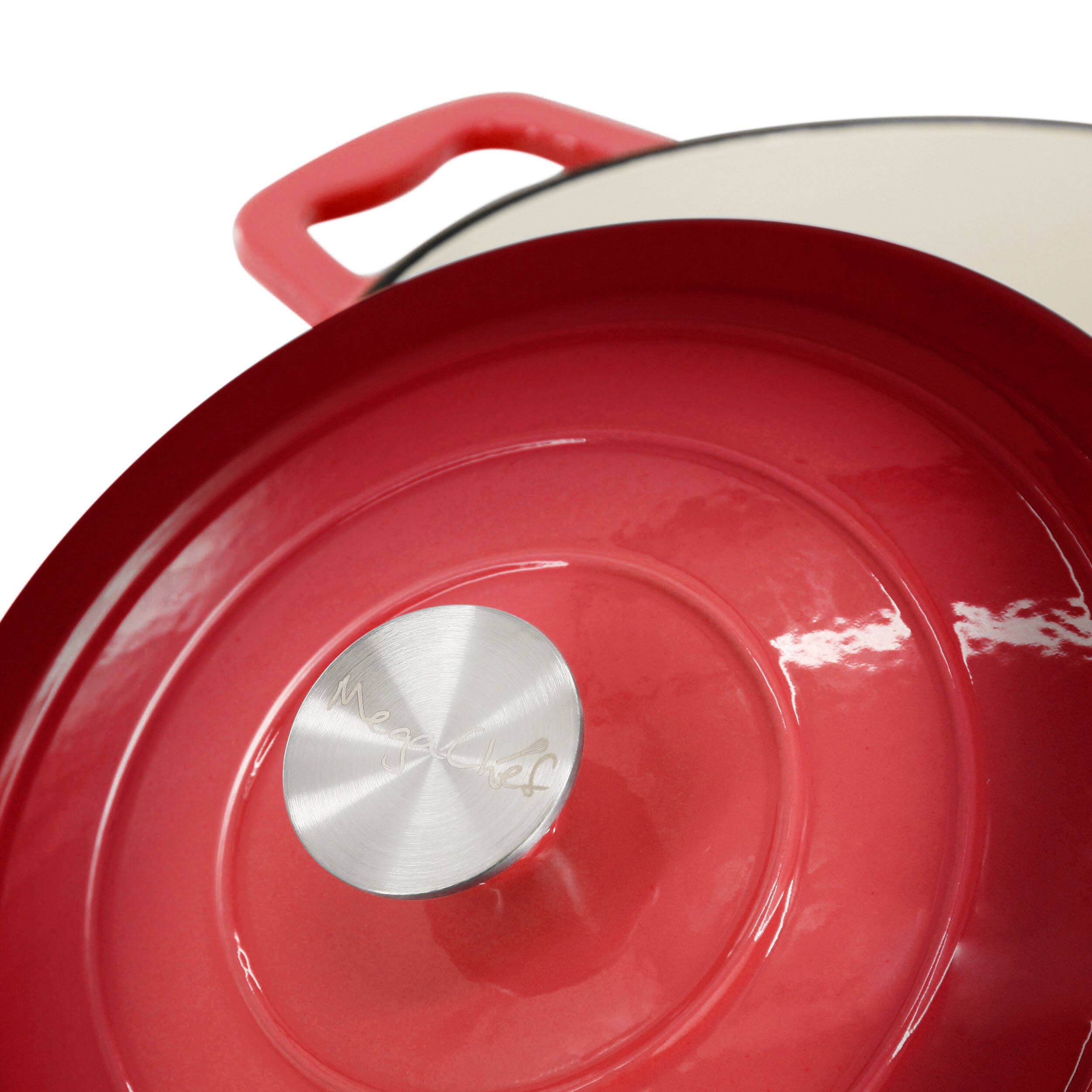 Alt View 5. MegaChef - MegaChef 5 Quarts Round Enameled Cast Iron Casserole with Lid in Red - Red.