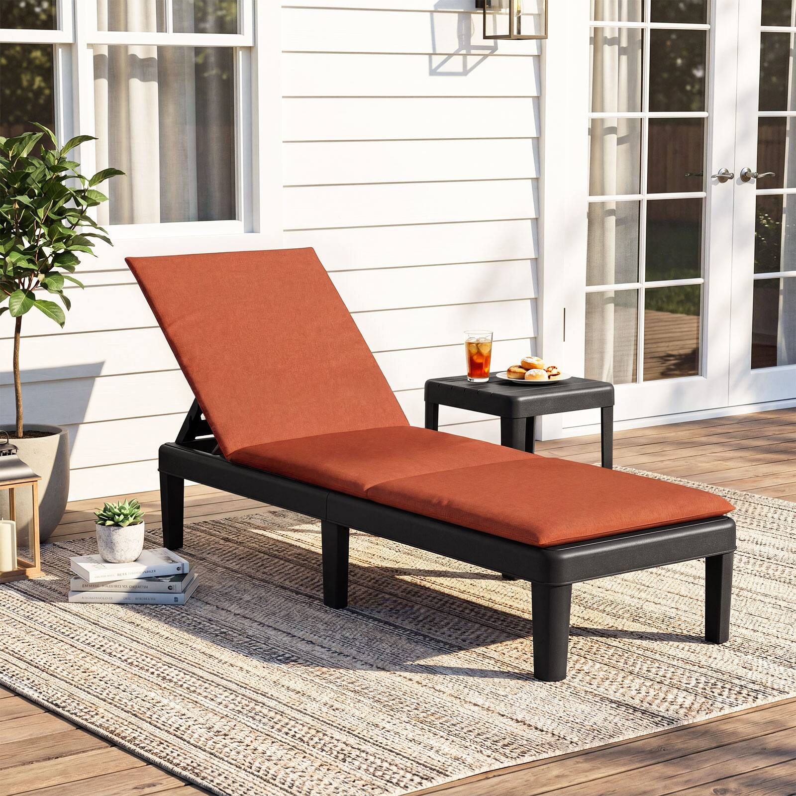 Alt View 1. Costway - Costway Patio Lounge Chair Recliner Chair with 3-Position Adjustable Backrest & Cushion - Orange.