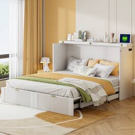 Tiramisubest - Queen Size Murphy Bed, Drawer, Sockets, USB, Pulley, White, Plywood - White