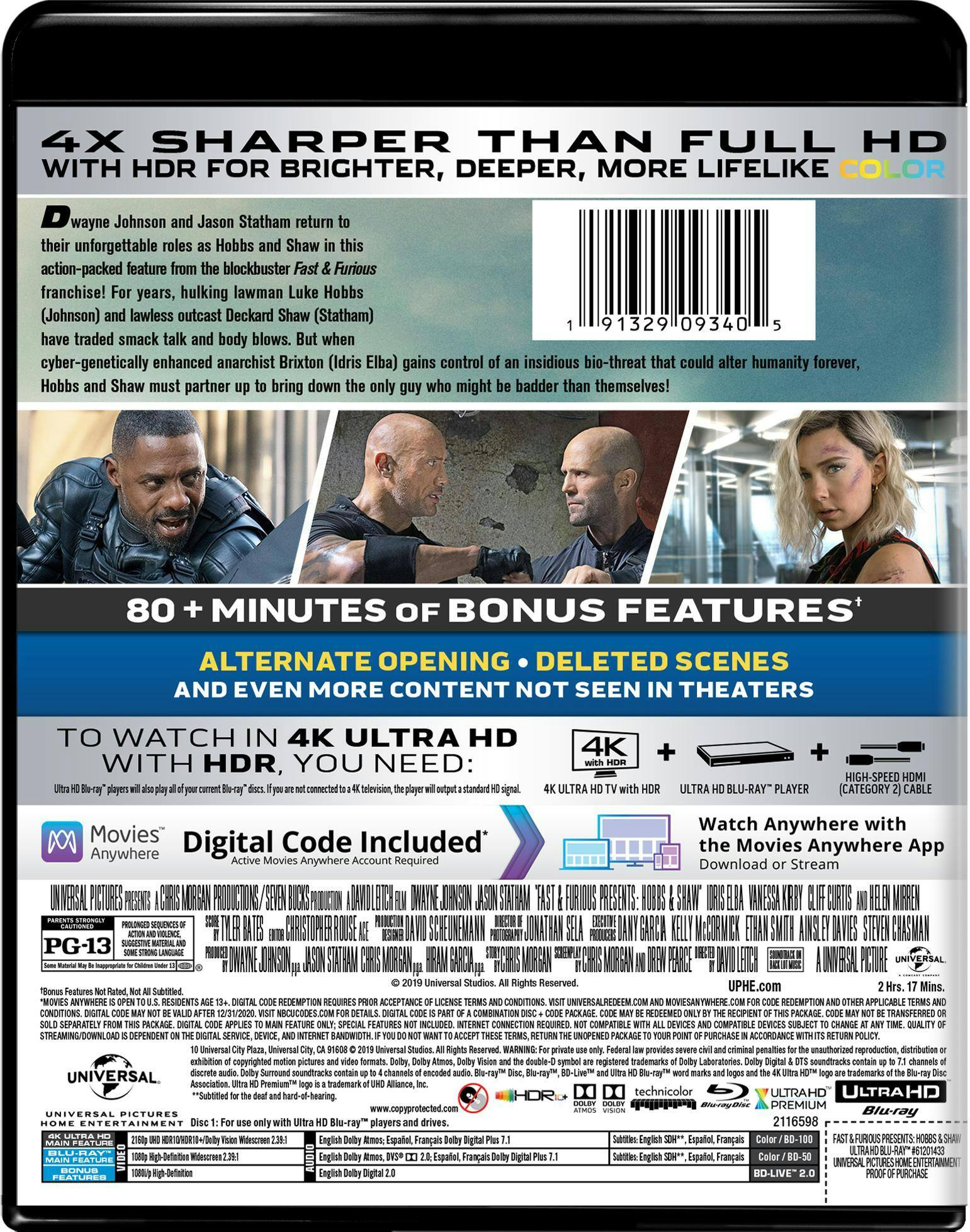 Back. Fast & Furious Presents: Hobbs & Shaw (4K Ultra HD + Blu-ray + Digital HD) [UHD].