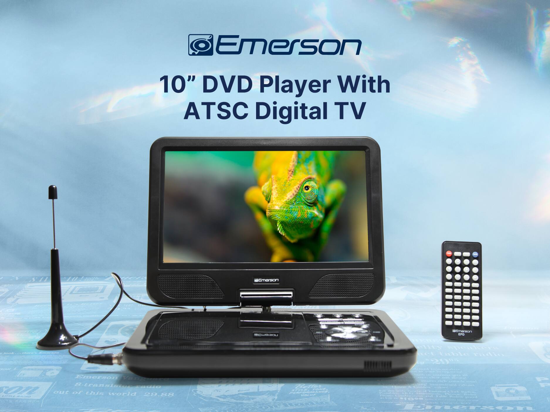 Emerson 10" DVD Player With ATSC Digital TV Emerson LS eesn iP CO Clity speakers at bable radio L 290 W Emerson ViLLE S-transisionaato CACO 01L out of this world 29.88 42T1Z me 72  -  - F Pain |  1008 1 Emerso
