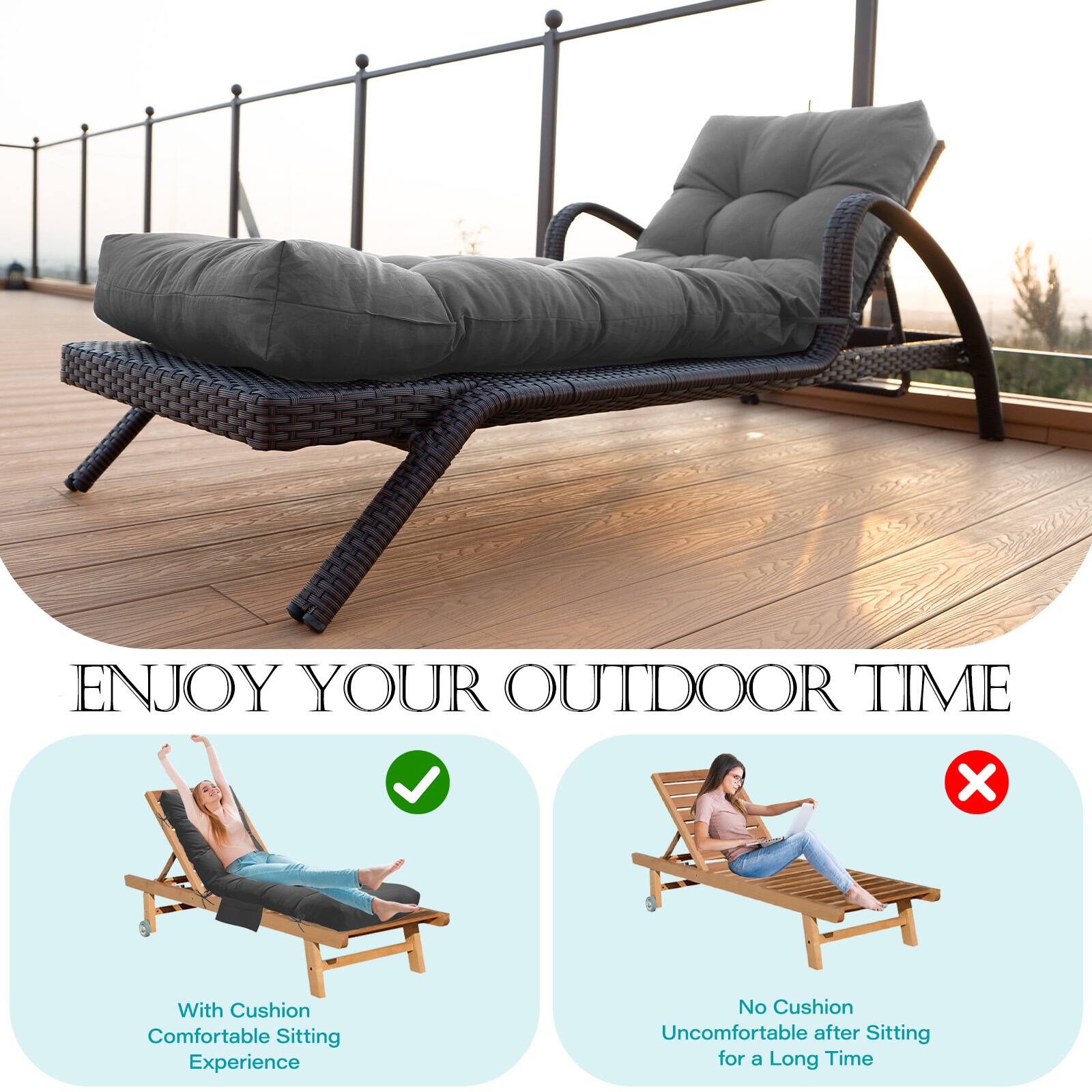 ENJOY YOUR OUTDOOR TIME

With Cushion  
Comfortable Sitting Experience

No Cushion  
Uncomfortable after Sitting for a Long Time