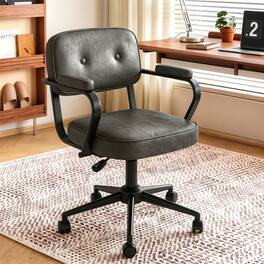 Brick Attic - Compact Home Office Chair with Lumbar Support,PU Leather Cute Small Computer Chair for Short People,Adjustable Height - Gray