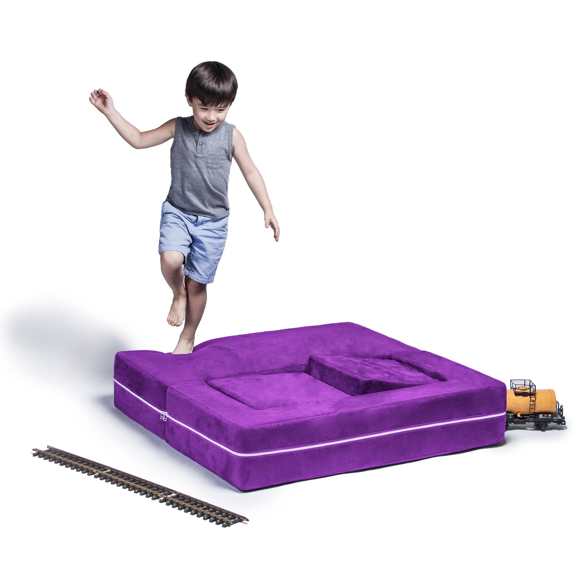 Back. Jaxx - Jaxx Zipline Kids Modular Loveseat & Ottomans/Fold Out Lounger, Grape - Grape.