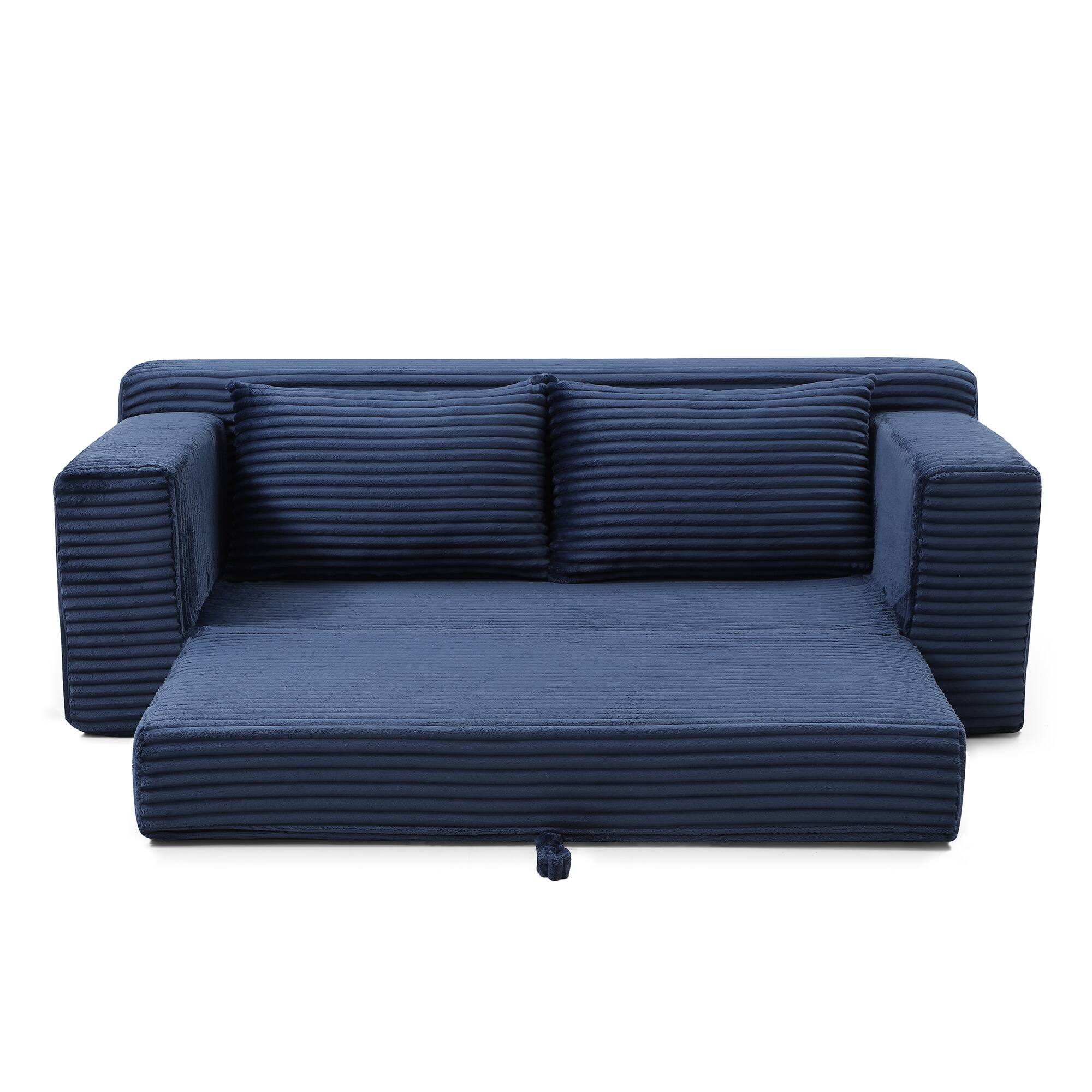 Alt View 5. Trinkets Crazed - Memory Foam Cloud Loveseat Sofa,2 in 1 Convertible Folding Couch Bed,No Assembly Compressed Corduroy Floor Lounge Sofa - Blue.