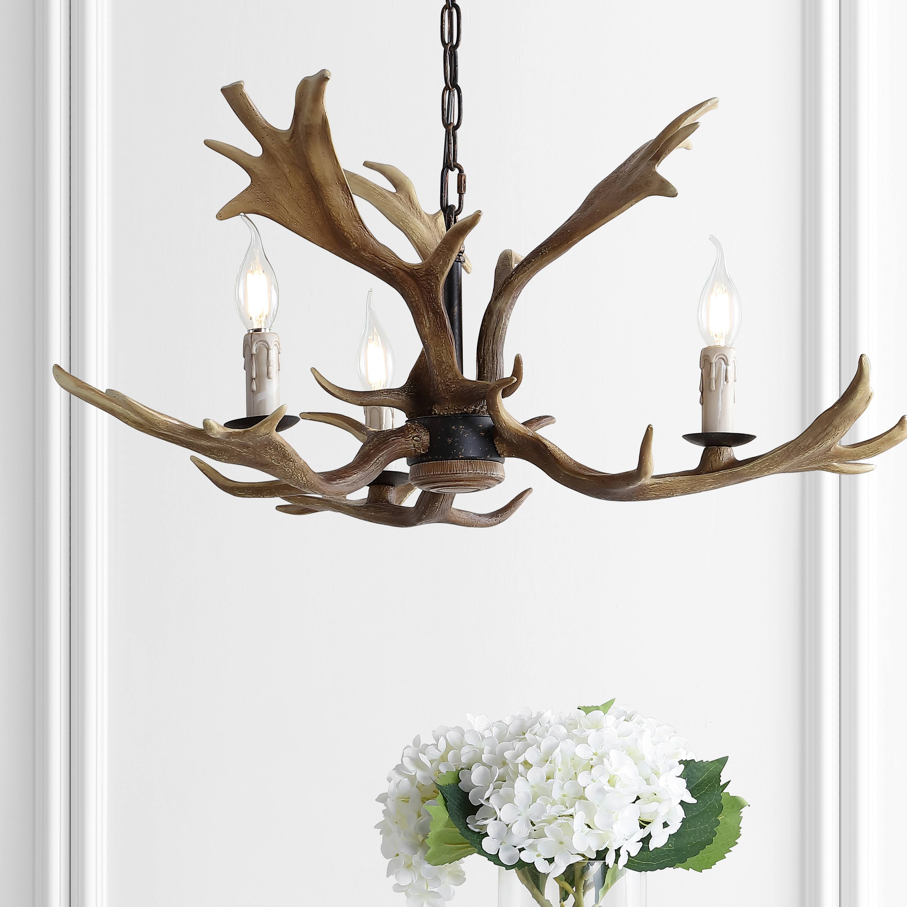 Alt View 7. Jonathan Y - Speller 27" Adjustable Resin Antler 3-Light LED Chandelier, Brown - Brown.