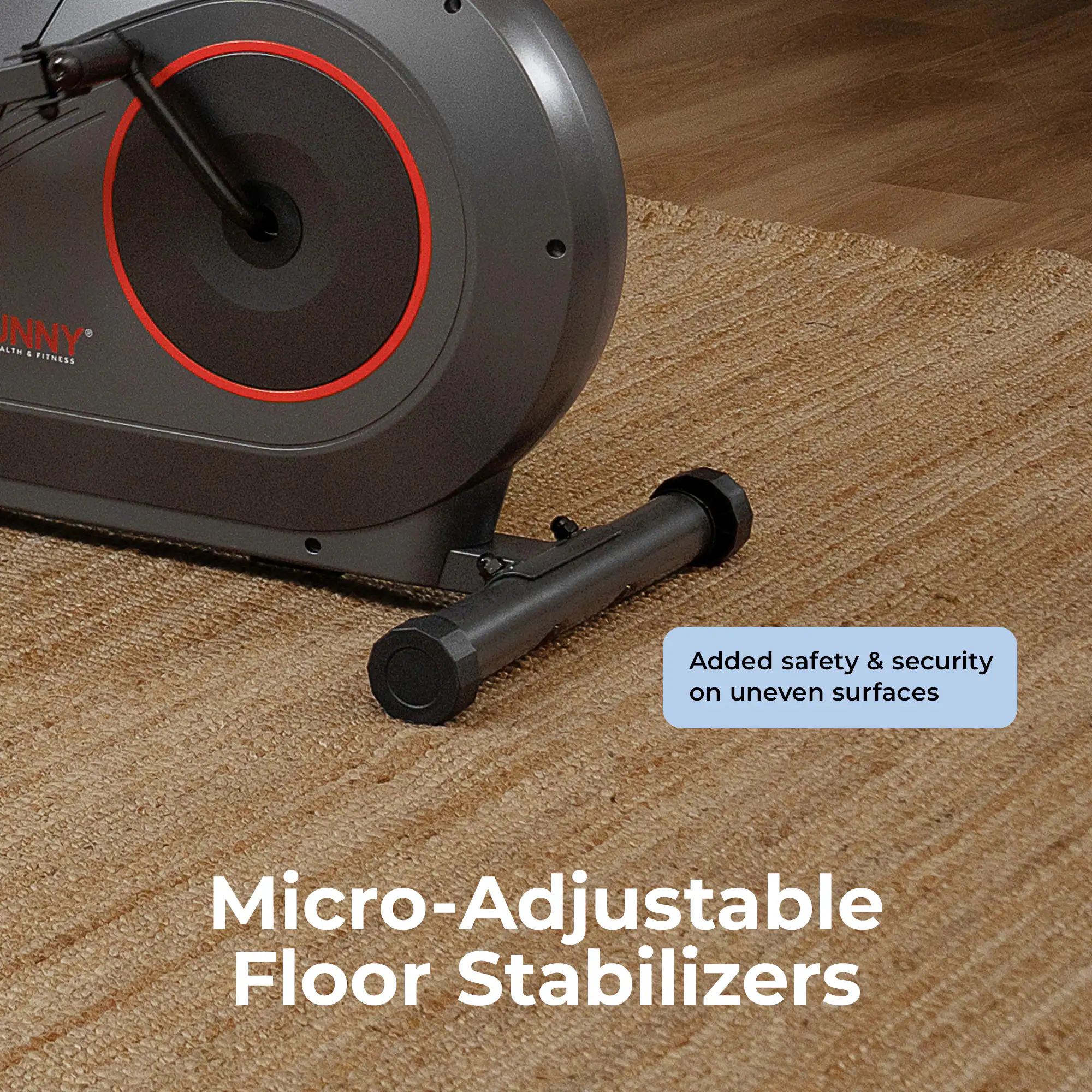 Sure, here is the corrected and grouped text:

---

**INNY ALTH a FIENESS**

**Micro-Adjustable Floor Stabilizers**

Added safety & security on uneven surfaces

---