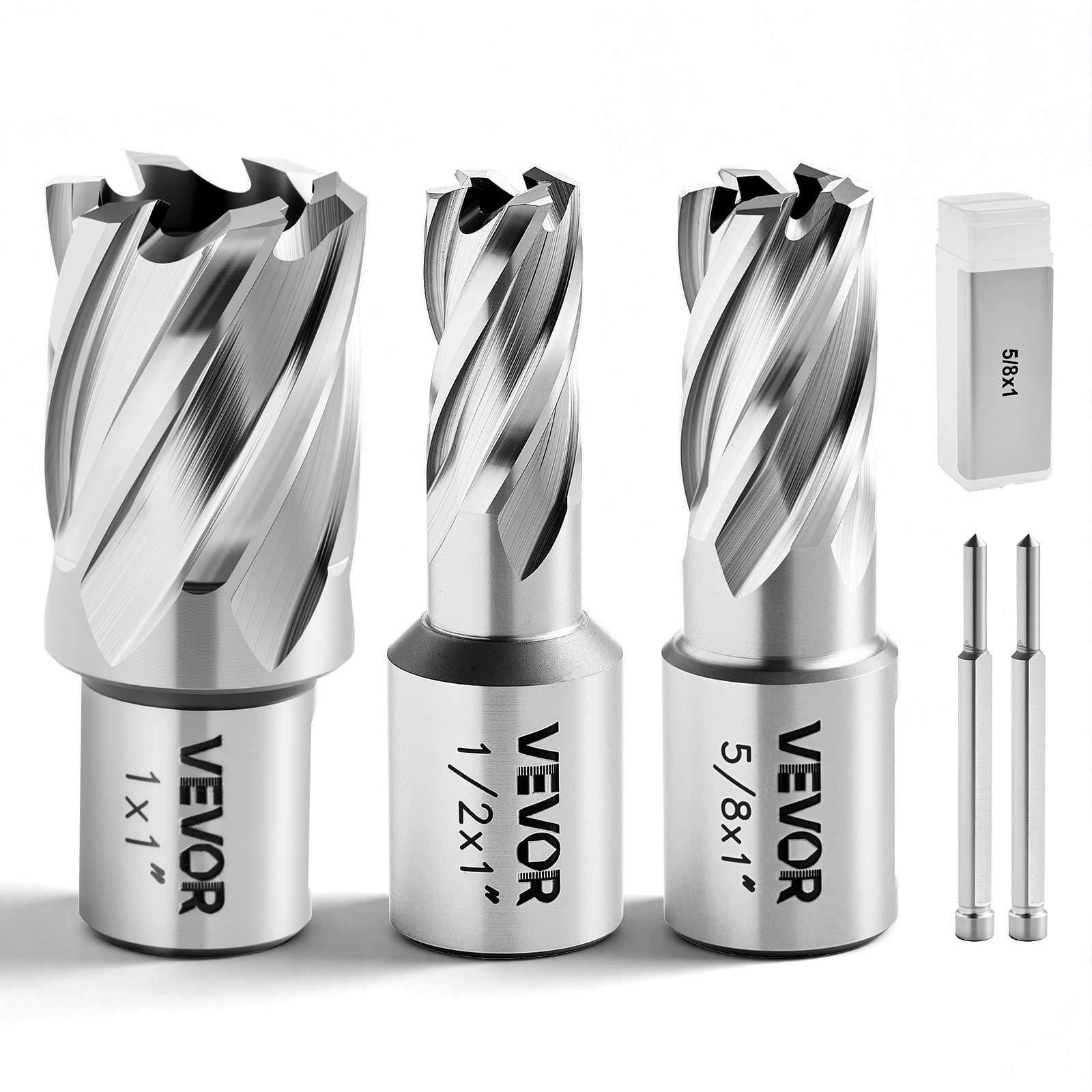 "VEVOR - Annular Cutter Set, 5 pcs Weldon Shank Mag Drill Bits Kit, 1"" Cutting Depth, 1/2"", 5/8"", 1"" Cutting Diameter, HSS - Silver" price history on PriceWatchPro