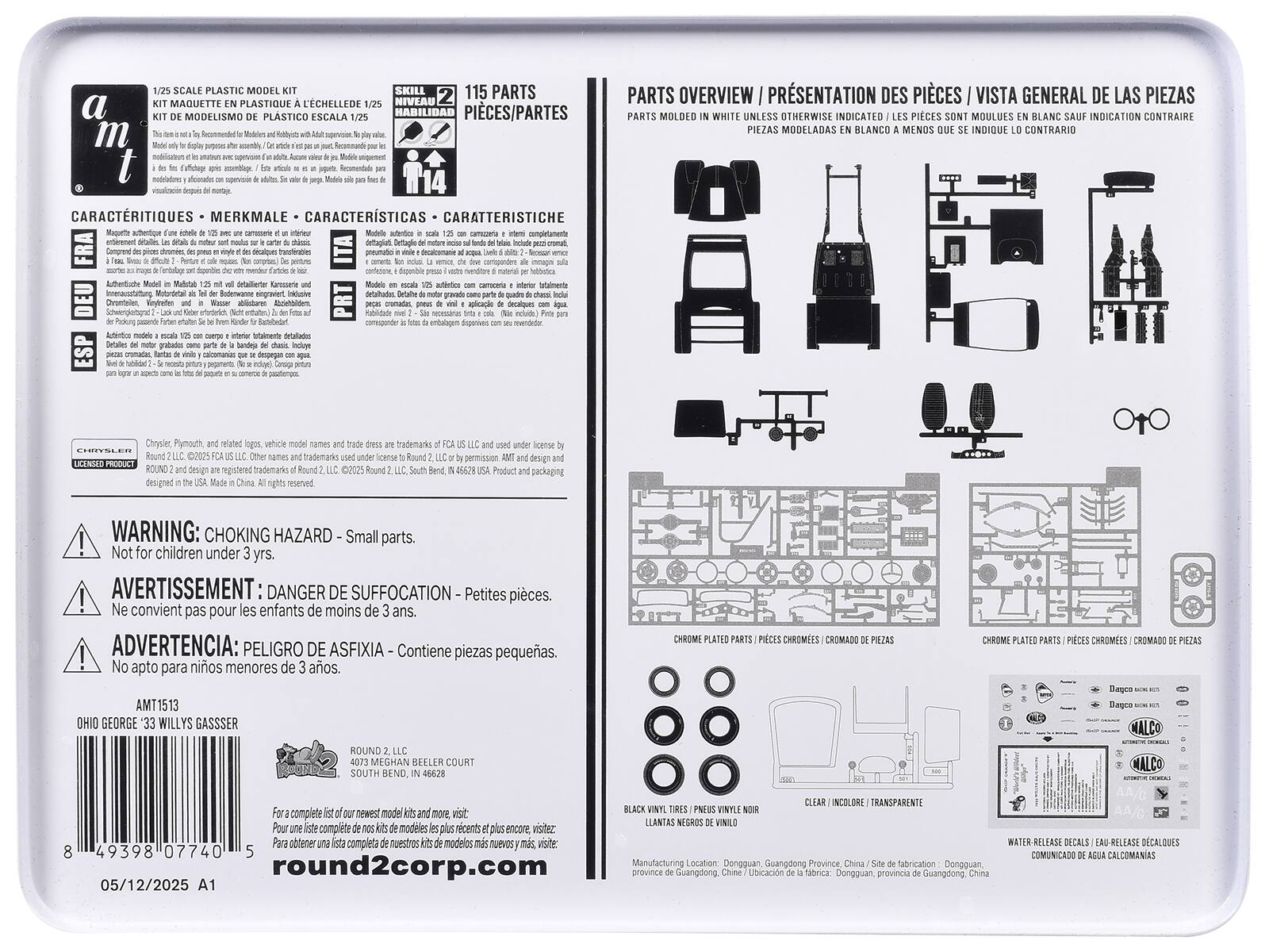 **1/25 SCALE PLASTIC MODEL KIT**  
KIT MAQUETTE EN PLASTIQUE À L'ÉCHELLE 1/25  
KIT DE MODELISMO DE PLÁSTICO ESCALA 1/25  
KIT MODELISMO PLÁSTICO ESCALA 1/25  

**SKILL LEVEL 2**  
NIVEAU 2  
NIVEL 2  
NIVEL 2  

**115 PARTS**  
PIECES/PARTES  
PIECES/PARTES  
PIECES/PARTES  

**PARTS OVERVIEW / PRÉSENTATION DES PIÈCES / VISTA GENERAL DE LAS PIEZAS**  
PARTS MOLDEO / LES PIÈCES SONT MOULÉES EN BLANC SAUF INDICATION CONTRAIRE  
PIEZAS MOLDEADAS EN BLANCO A MENOS QUE SE INDIQUE LO CONTRARIO  

**CARACTÉRISTIQUES - MERKMALE - CARACTERÍSTICAS - CARATTERISTICHE**  
- Attention: modèle à l'échelle 1/25 avec interieur détaillé  
- Atención: modelo a