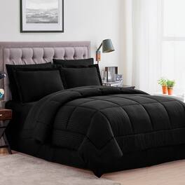 Sweet Home Collection - 8 Piece Embossed Dobby Stripe Bed in a Bag All Season Complete Set with Sheets - Queen - Black