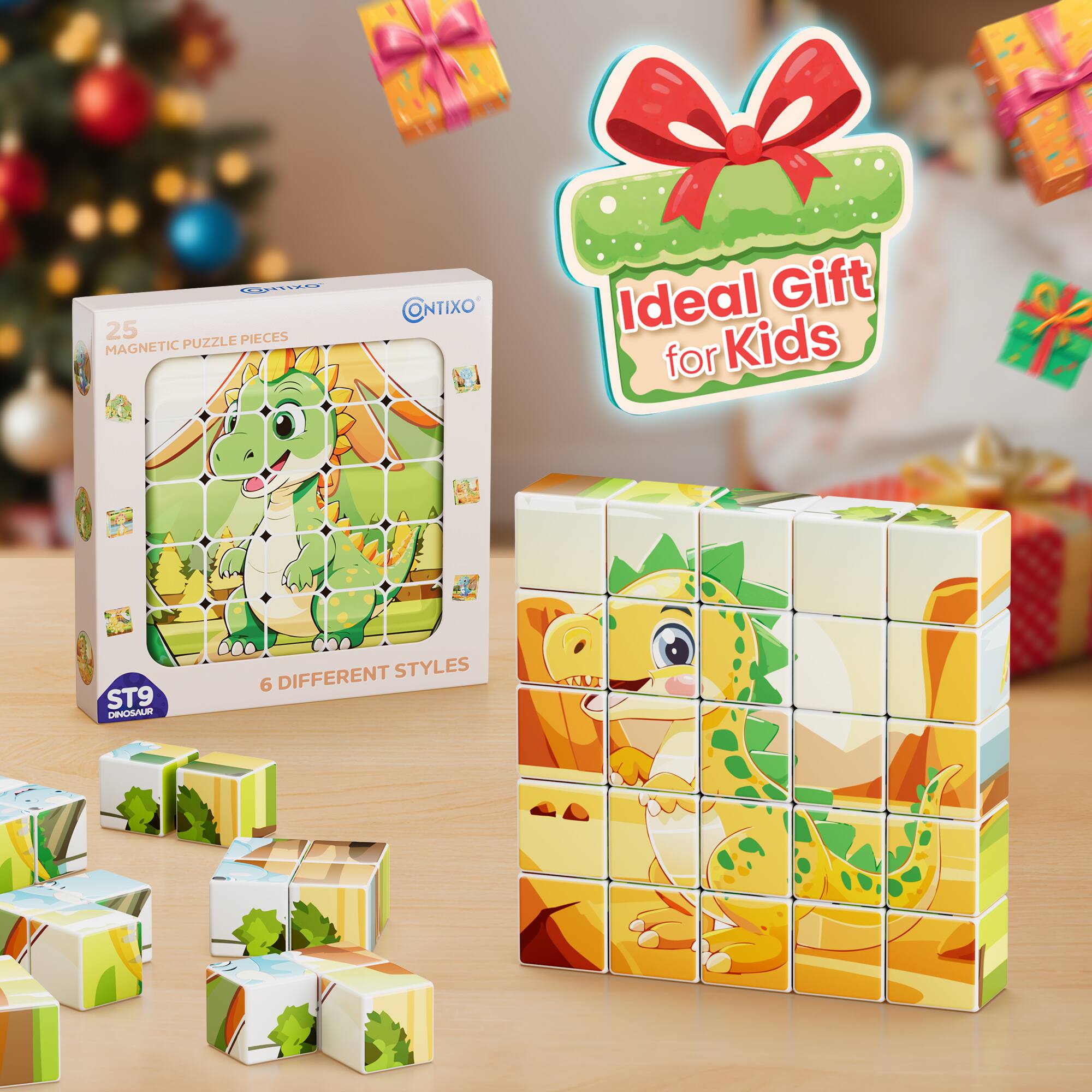 25 Magnetic Puzzle Pieces  
Ideal Gift for Kids  
6 Different Styles  
ONTIXO  
ST9 Dinosaur