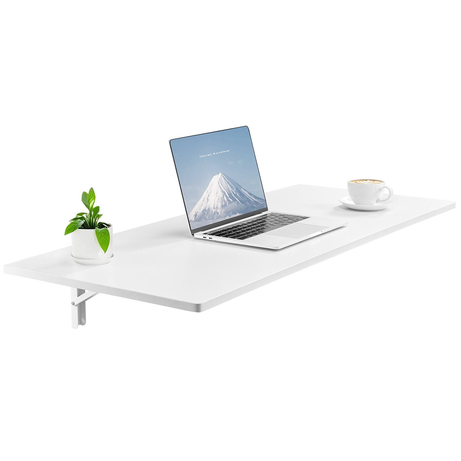 VEVOR - Wall Mounted Folding Table, 43.3 x 18 inches Wall Mount Table, Floating Desk with Iron Bracket, Fold Down Desk - White