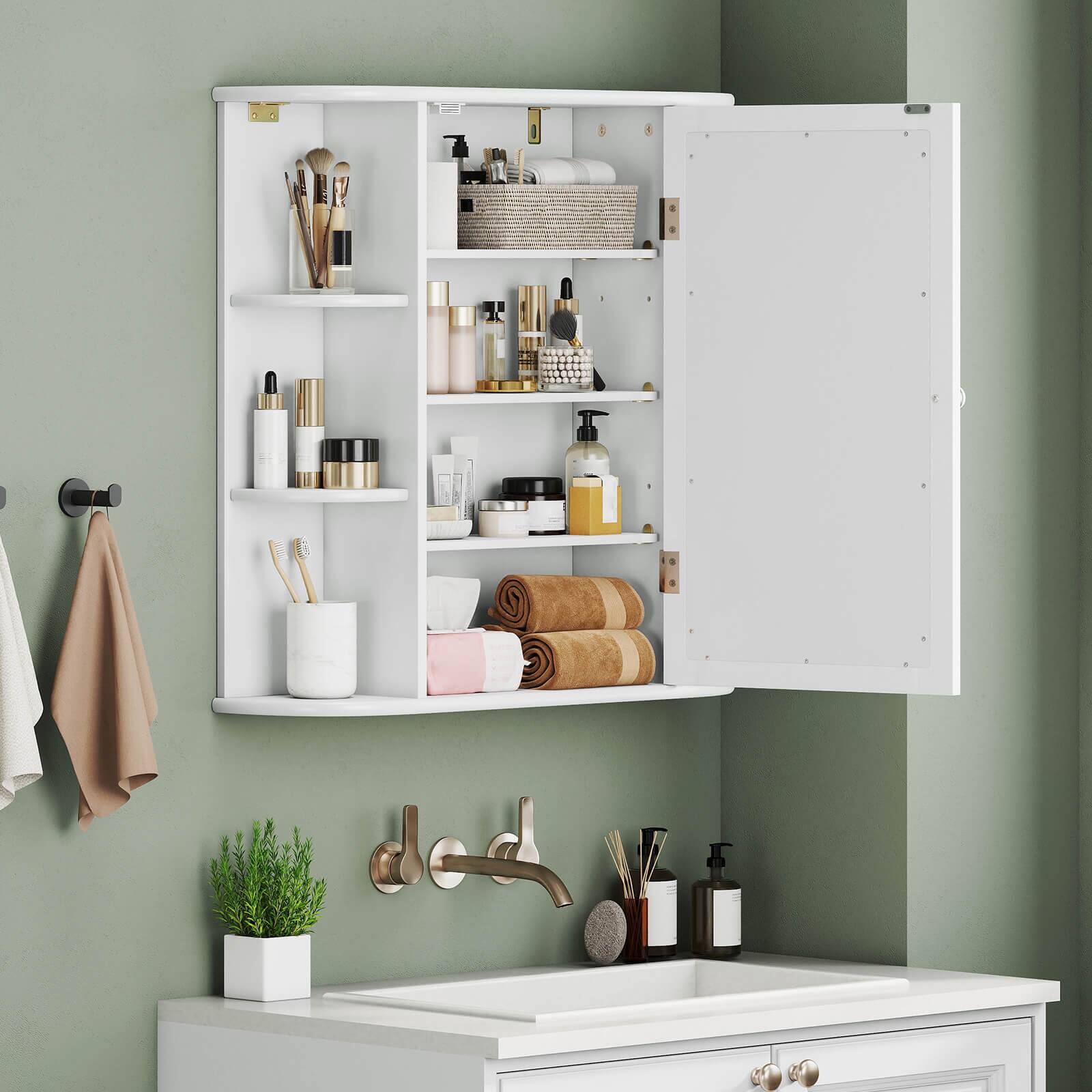 Alt View 3. Costway - Costway Multipurpose Mount Wall Surface Bathroom Storage Cabinet Mirror - White.