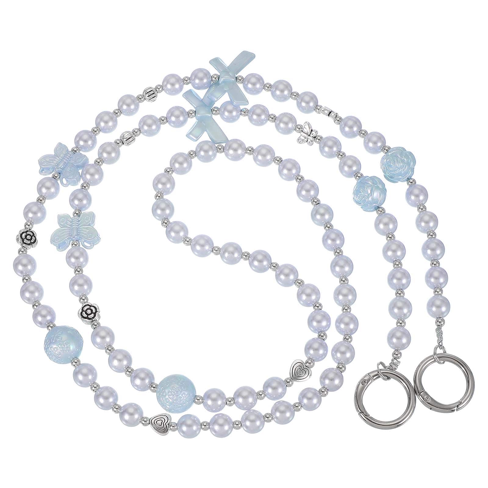 Unique Bargains - 1pc Pearl Beaded Bow Butterfly Universal Phone Wrist Strap Cute Charm for Women Girls Smartphones - Blue