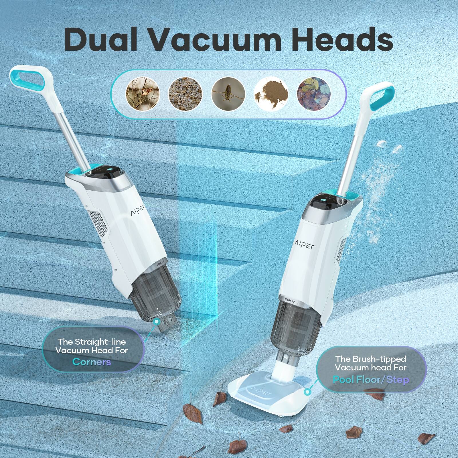 Dual Vacuum Heads Alpar nE AIPER - The Straight-line Vacuum Head For Corners and The Brush-tipped Vacuum Head For Pool Floor/Step