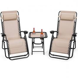 Hivvago - 3 Piece Folding Portable Reclining Lounge Chairs Table Set - Tan