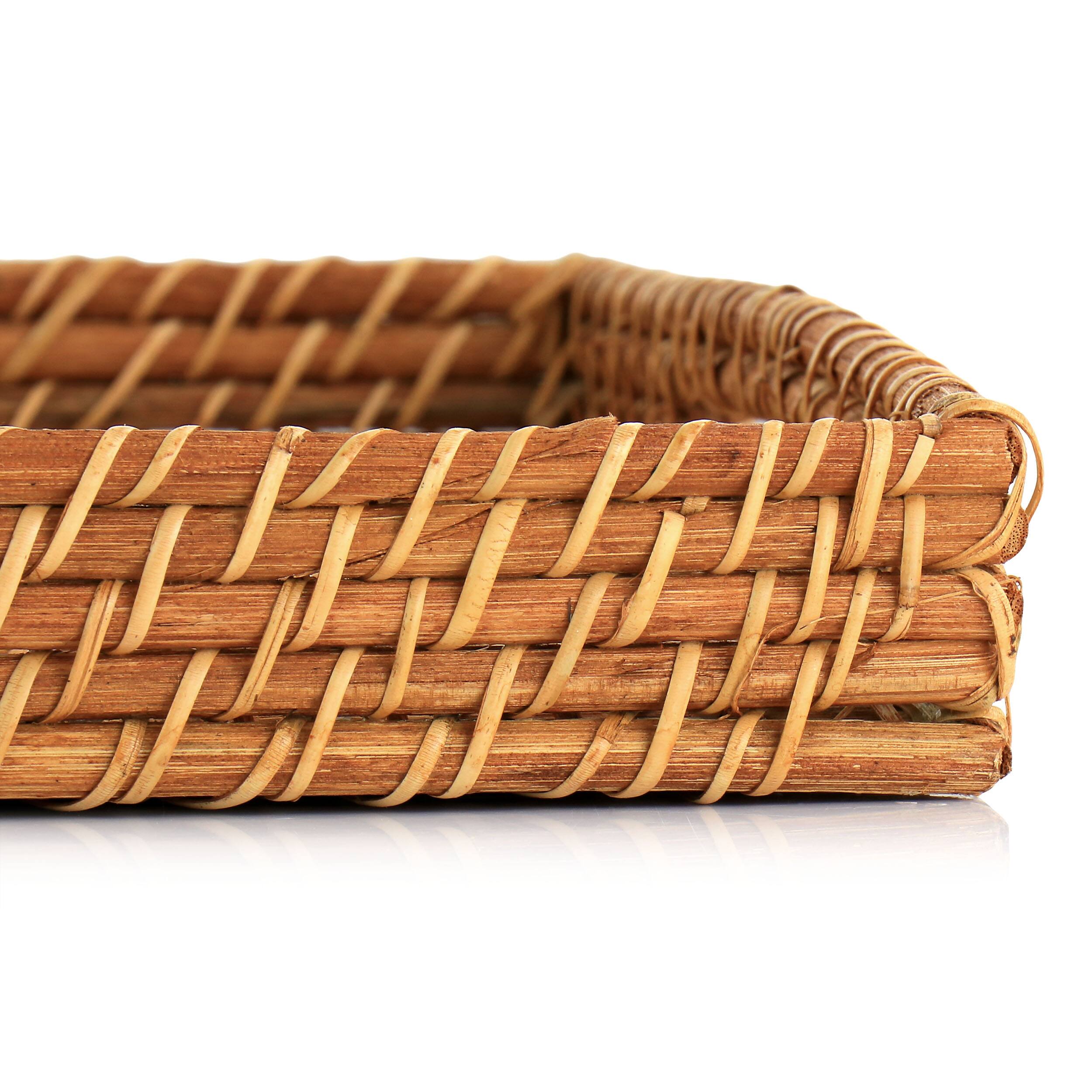 Alt View 4. Martha Stewart - Martha Stewart 16 Inch Rattan Woven Serving Tray in Brown - Brown.