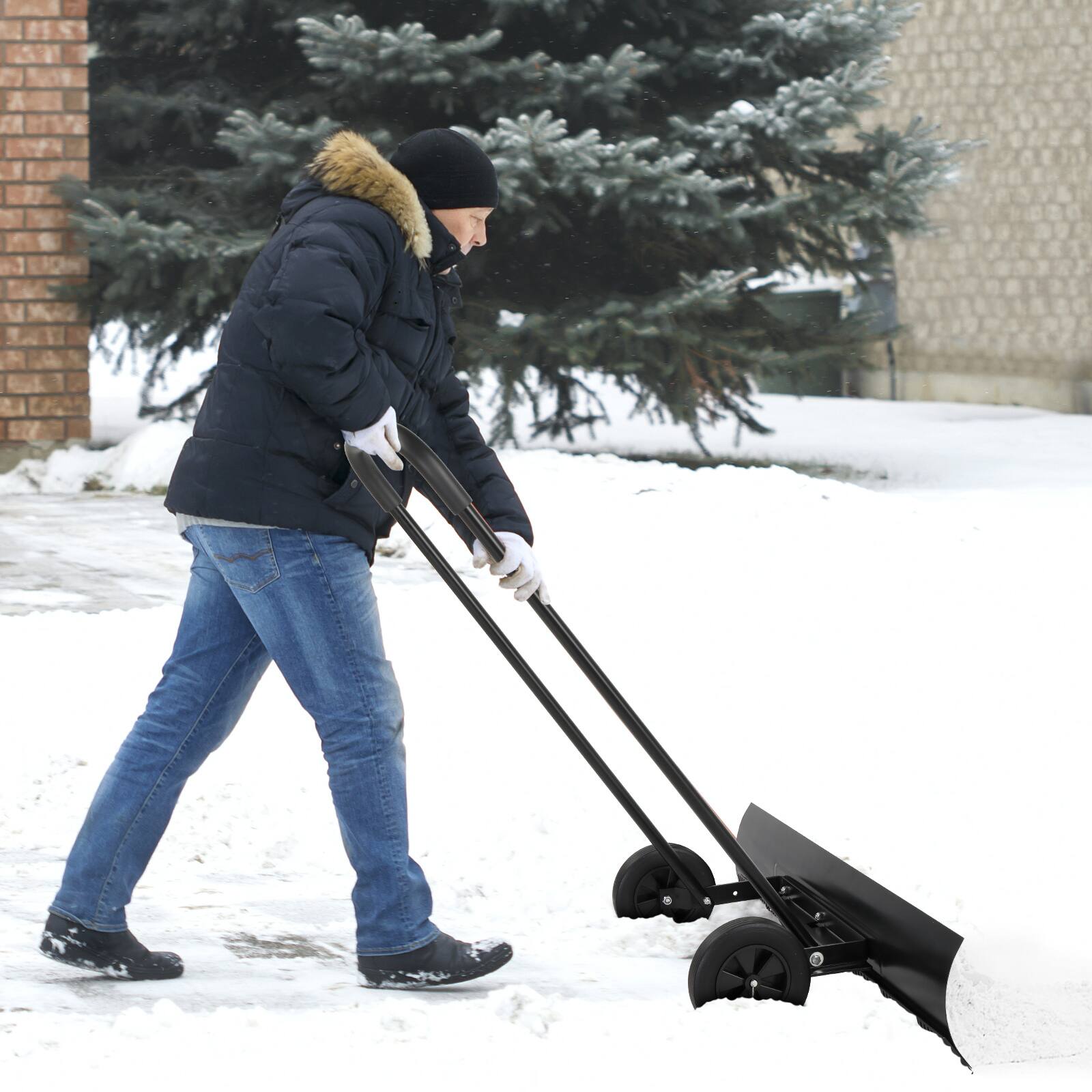 Alt View 1. Winado - 39" Wide Snow Shovel with Wheels Heavy Duty Metal Rolling Snow Removal Tool.