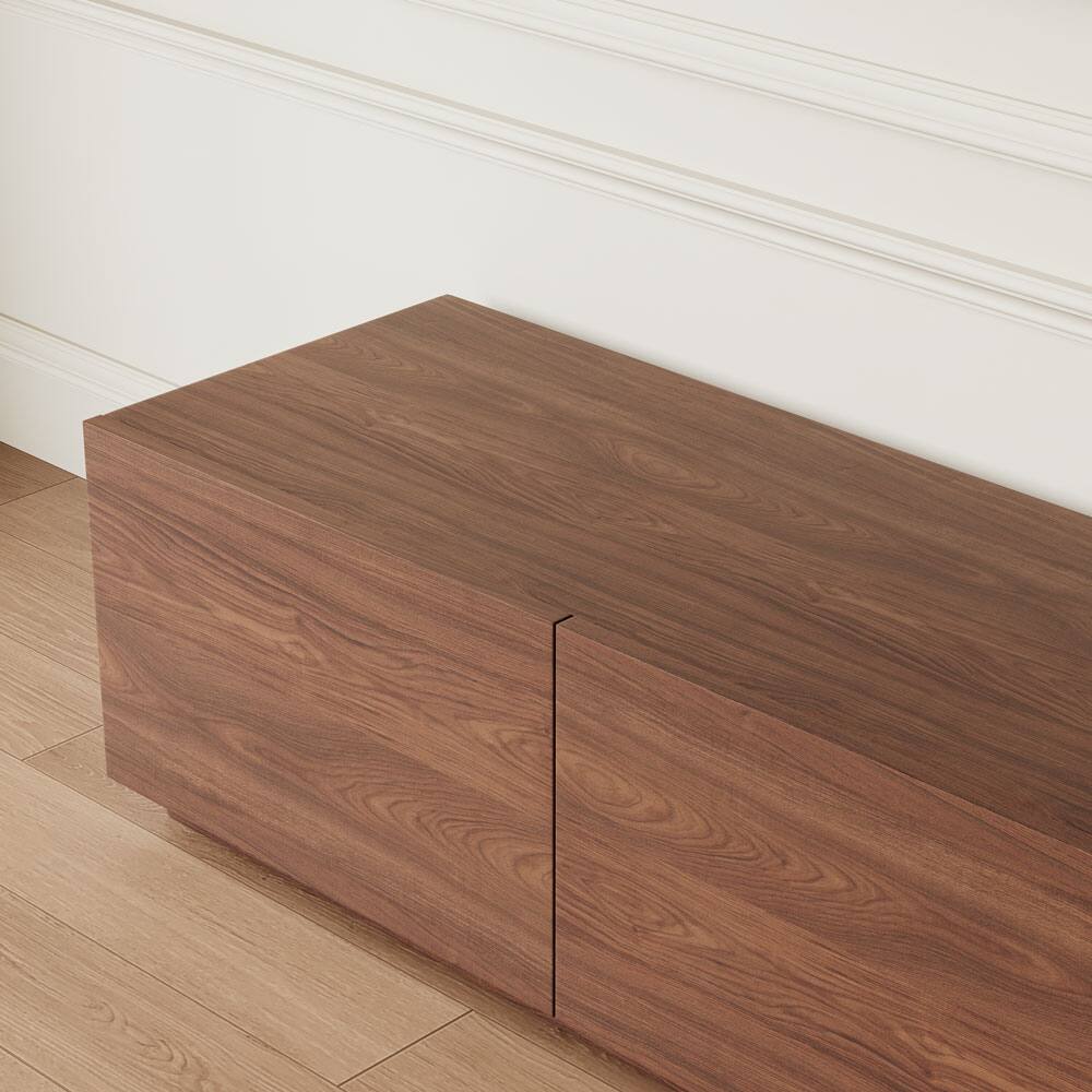 Alt View 1. POVISON - 78" Fully-Assembled,Minimalist TV Stand, Wood Media Console with Drawers, Walnut Veneer - Dark Wood.