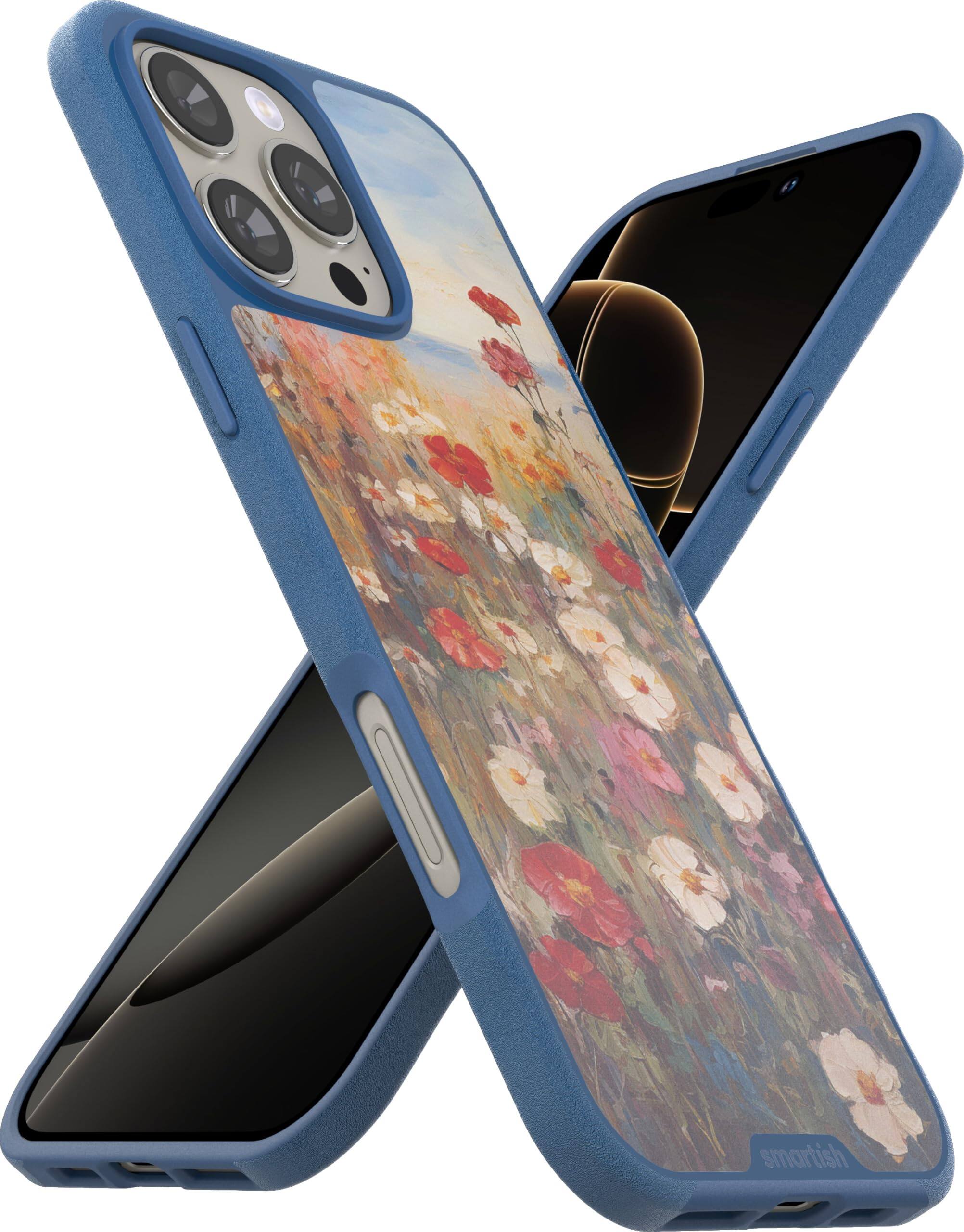 Smartish - iPhone 16 MagSafe Case - Gripmunk - Protective Slim Grip Magnetic Cover - Wildflower Fields