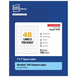 Avery - UltraDuty GHS Labels 1" X 1", 1200 Ct, Laser Printer - White