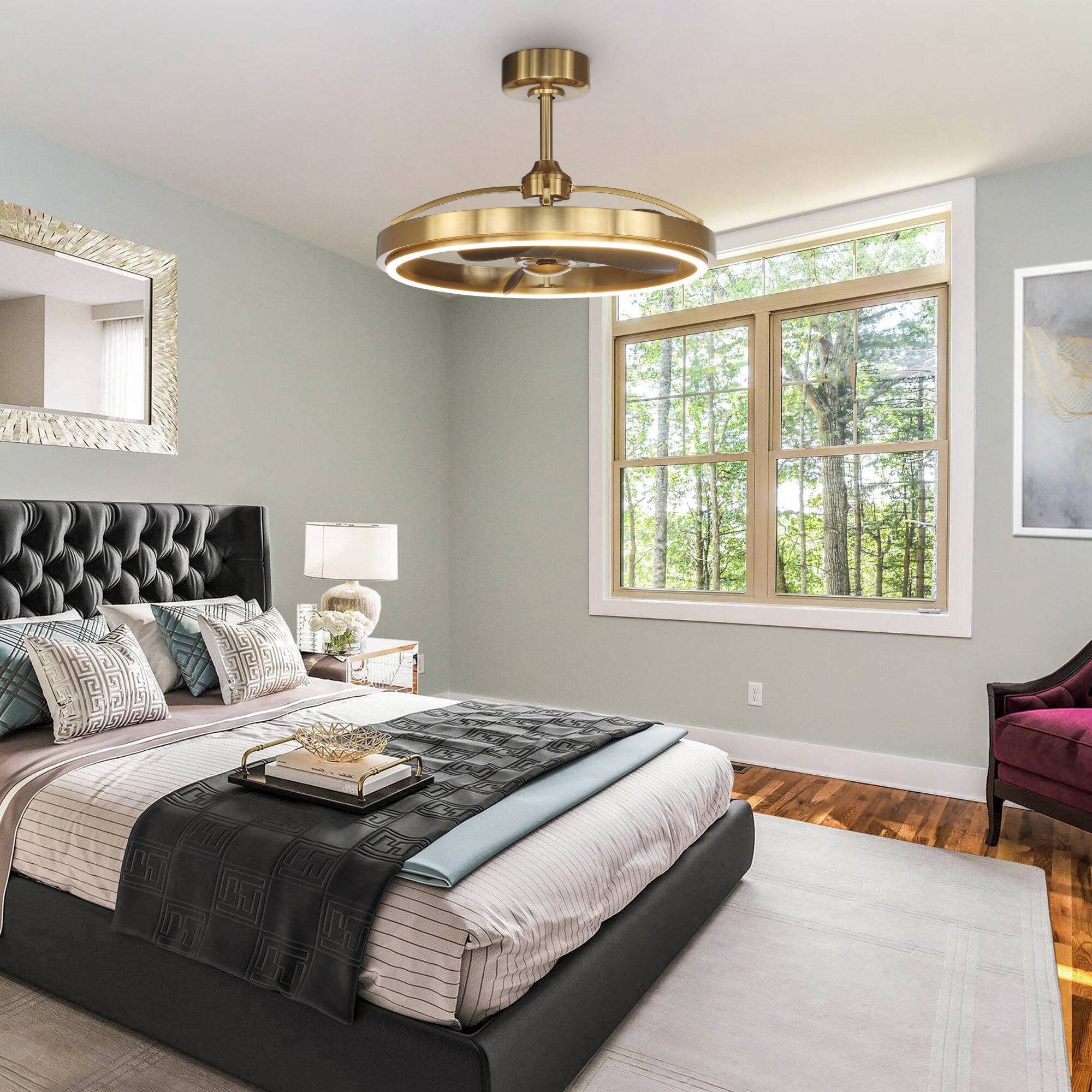 Angle. Parrot Uncle - 27" Modern Brass LED Ceiling Fan with Remote Control - Brass.