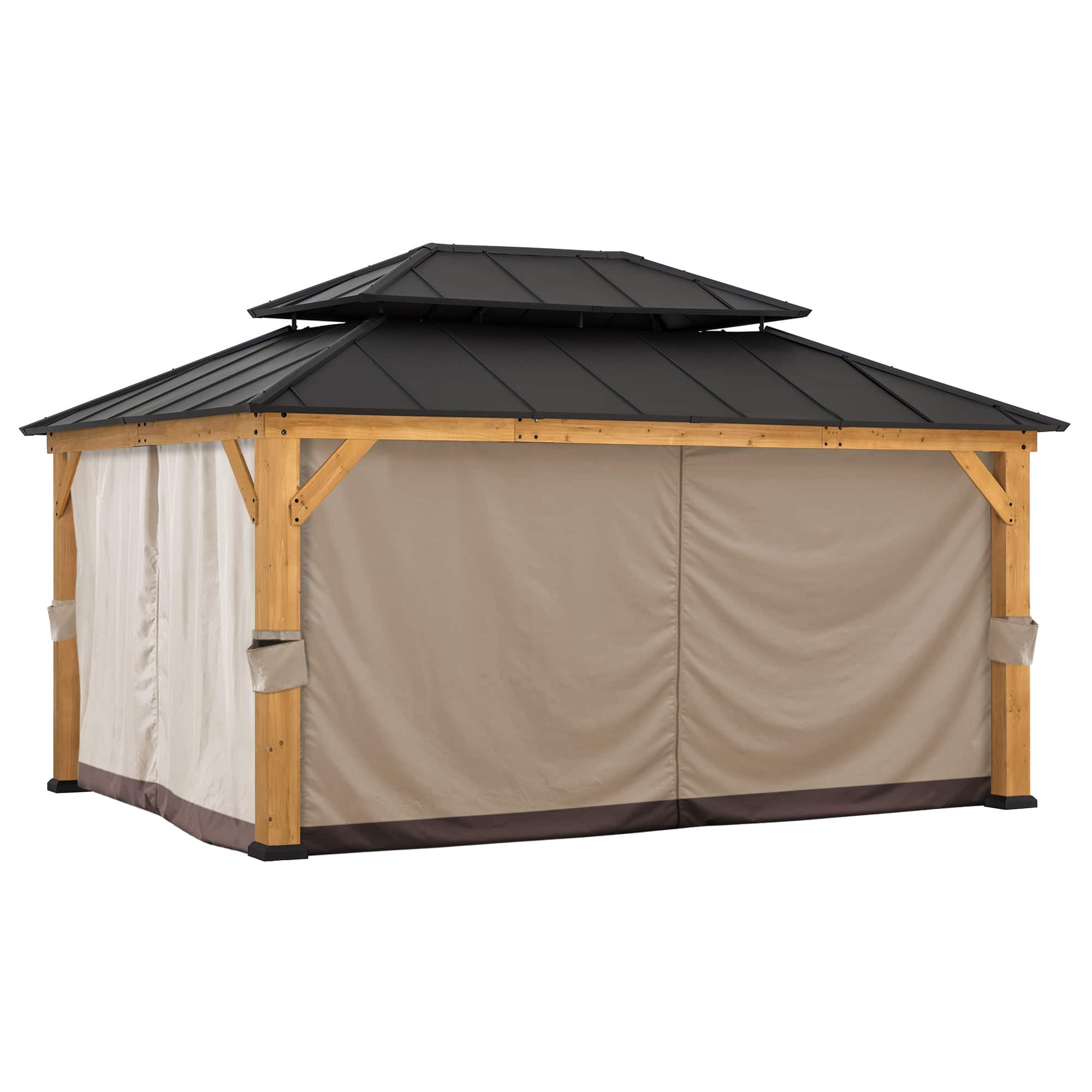 SUNJOY - Gazebo Universal Replacement Privacy Curtain,Water-resistant Privacy Curtains 4-Panel Screen Walls for 12 x 16 ft - Brown