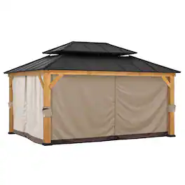 SUNJOY - Gazebo Universal Replacement Privacy Curtain,Water-resistant Privacy Curtains 4-Panel Screen Walls for 12 x 16 ft - Brown