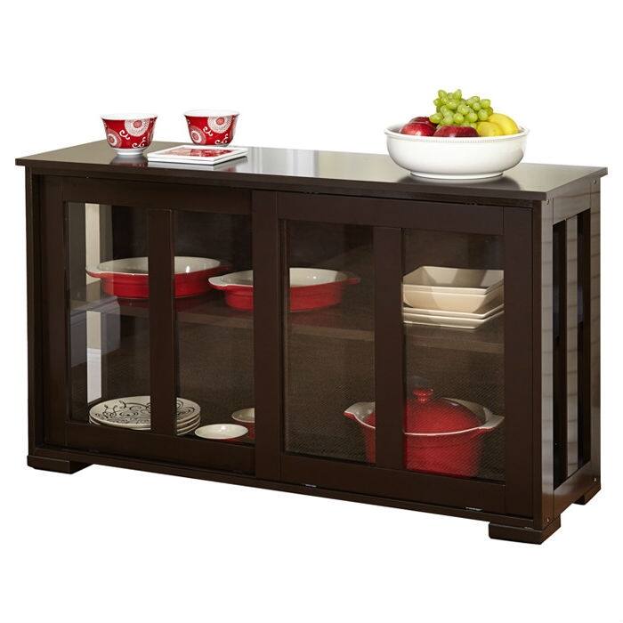 Angle. Hivvago - Espresso Sideboard Buffet Dining Kitchen Cabinet with 2 Glass Sliding Doors - Espresso.