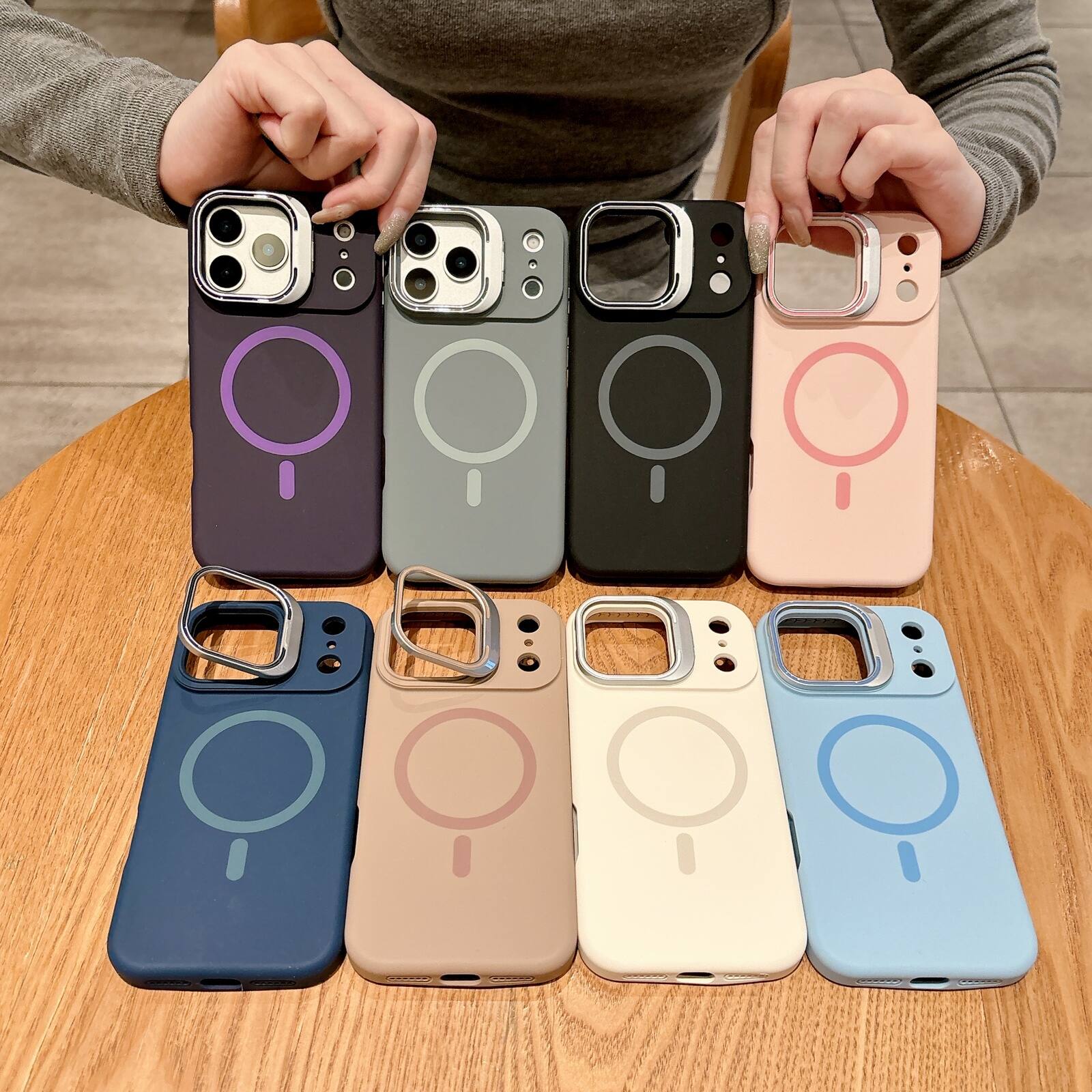 Alt View 4. Dteck - Liquid Silicone Case for Apple iPhone 17 Pro Max with Foldable Lens Stand, Slim Magnetic Shockproof TPU Protective Cover - White.