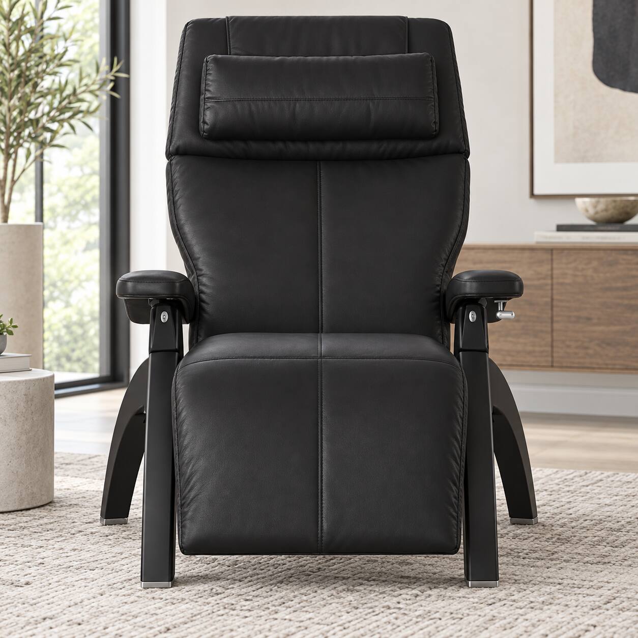 Angle. Human Touch - Human Touch Perfect Chair PC-420 Classic Manual Plus Zero Gravity Chair Recliner with Solid Wood Base - Matte Black / Black SofHyde / Comfort.