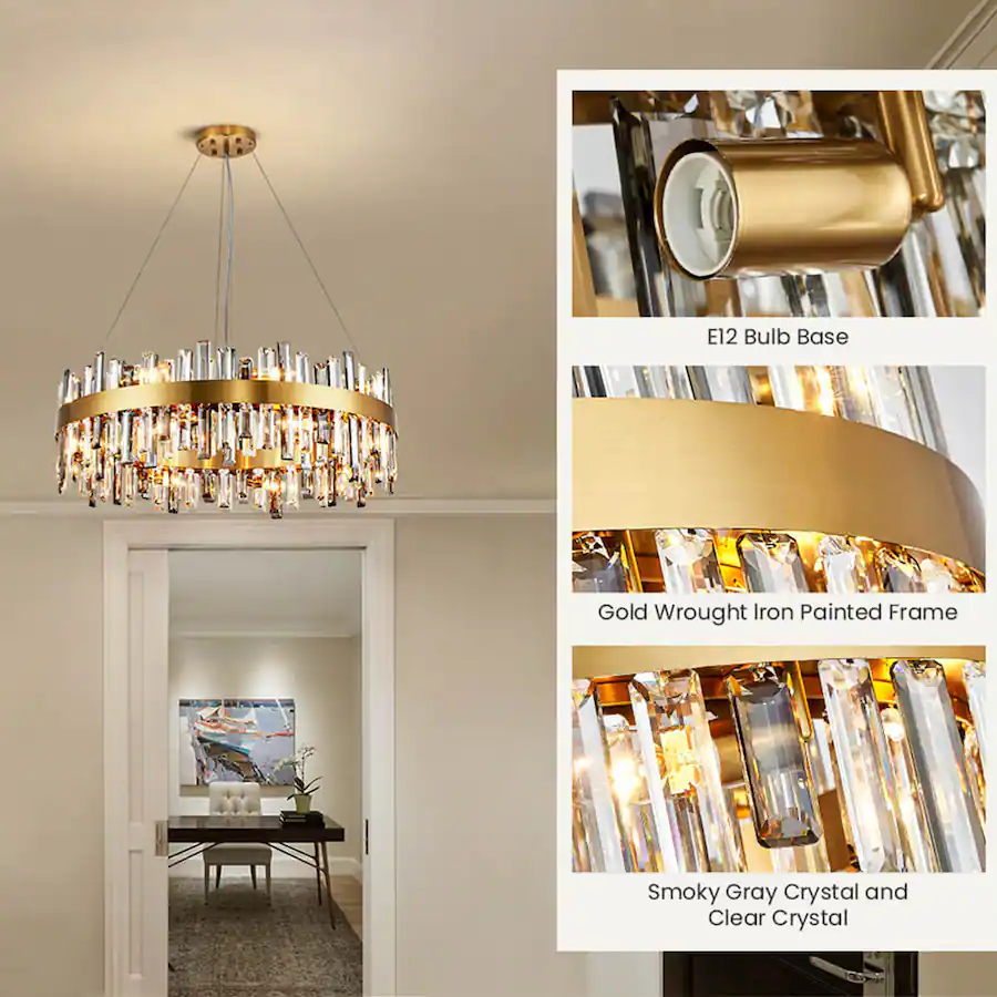 Siljoy 12 Light Luxury 2 Tier K9 Crystal Raindrop Chandelier, 19.7 ...