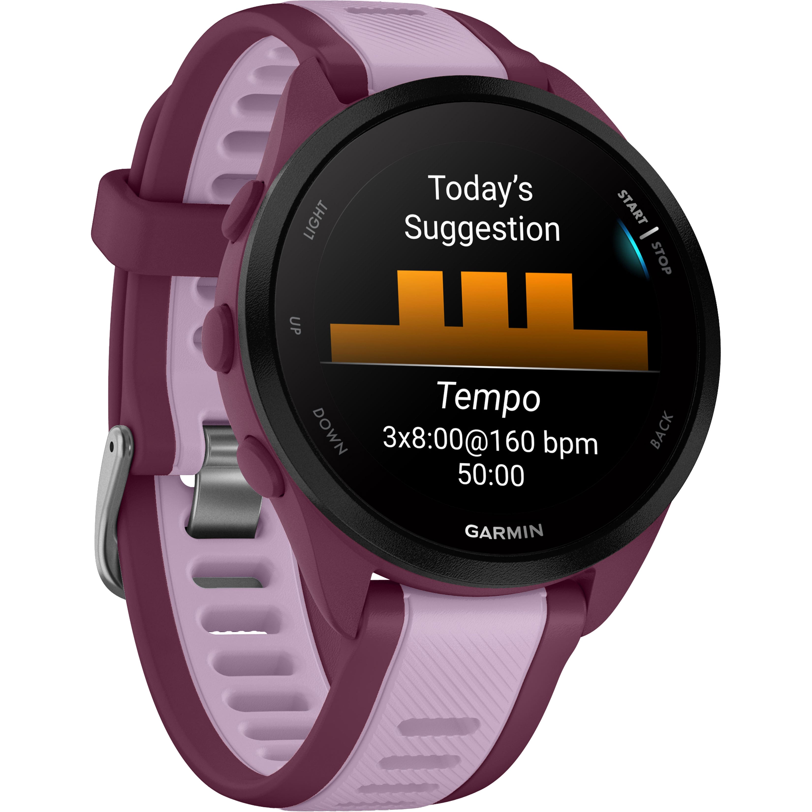 Today's suggestion: Tempo. Start - Stop. Up. 3x8:00 @ 160 bpm. 50:00. Garmin.