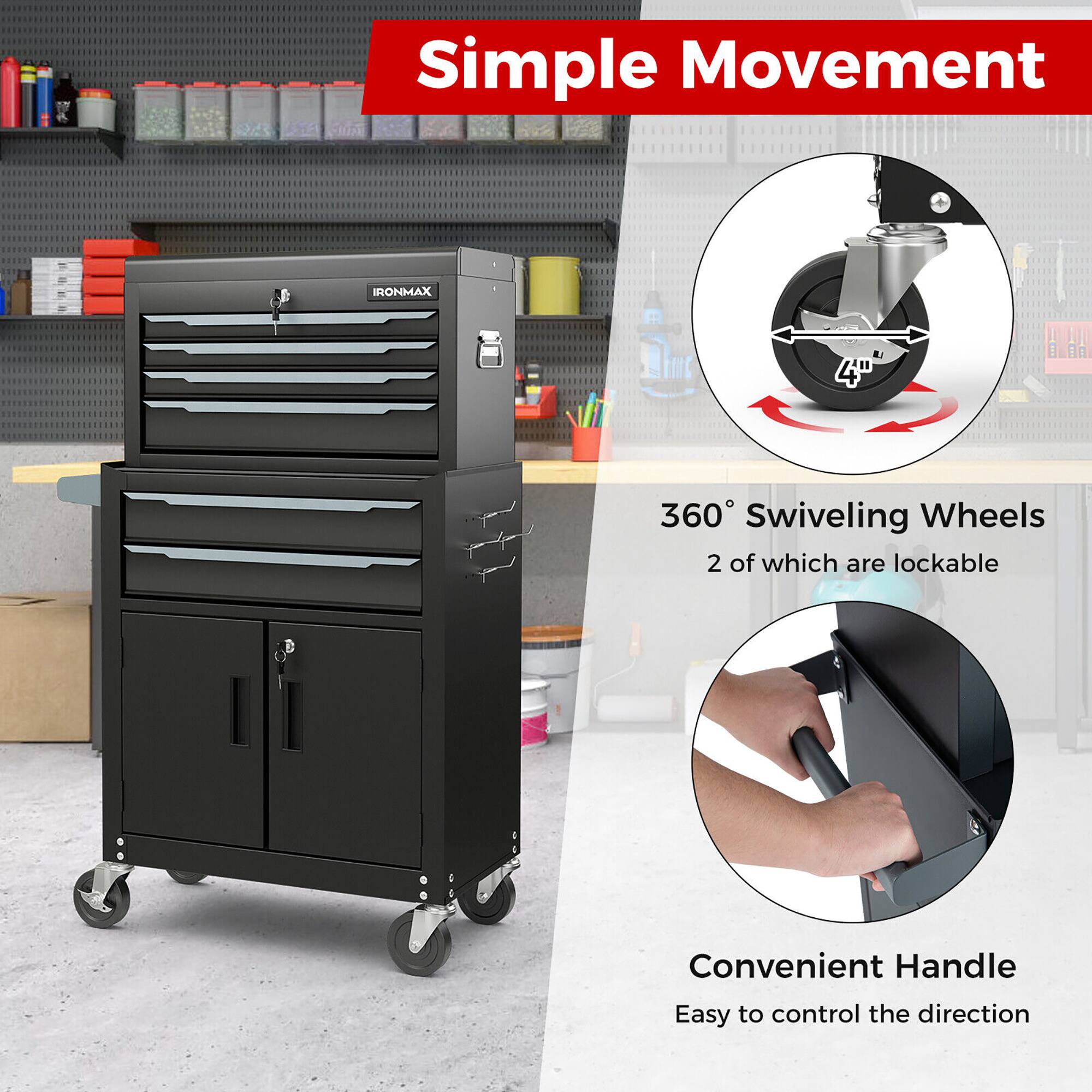Simple Movement

IRONMAX

360° Swiveling Wheels  
2 of which are lockable

Convenient Handle  
Easy to control the direction