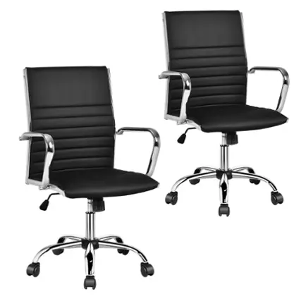 Front. Costway - PU Leather High Back Conference Task Chair (Set of 2) - Black.