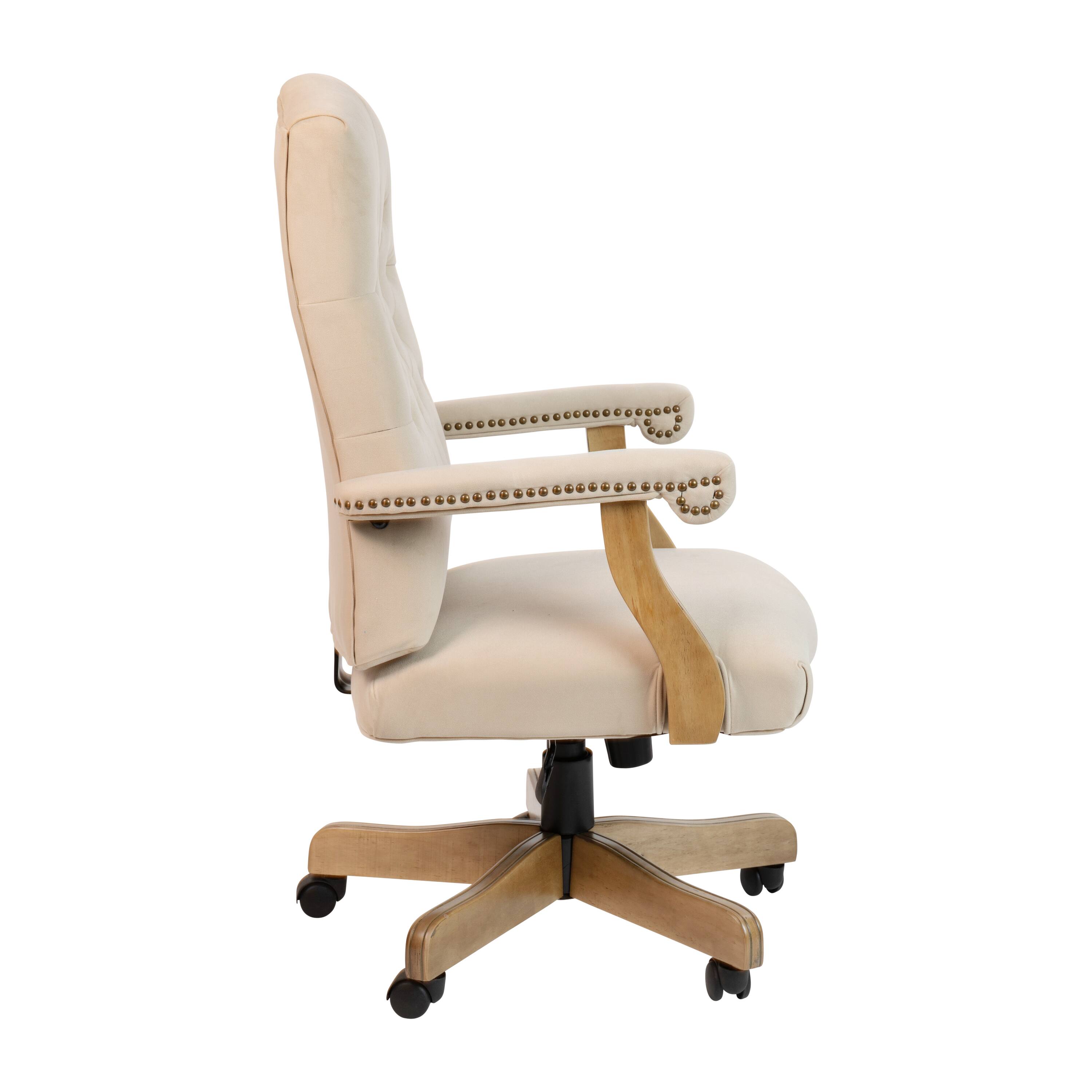 Alt View 5. Emma + Oliver - Martha Washington Executive Swivel Office Chair with Arms - Ivory Microfiber/Driftwood Frame.