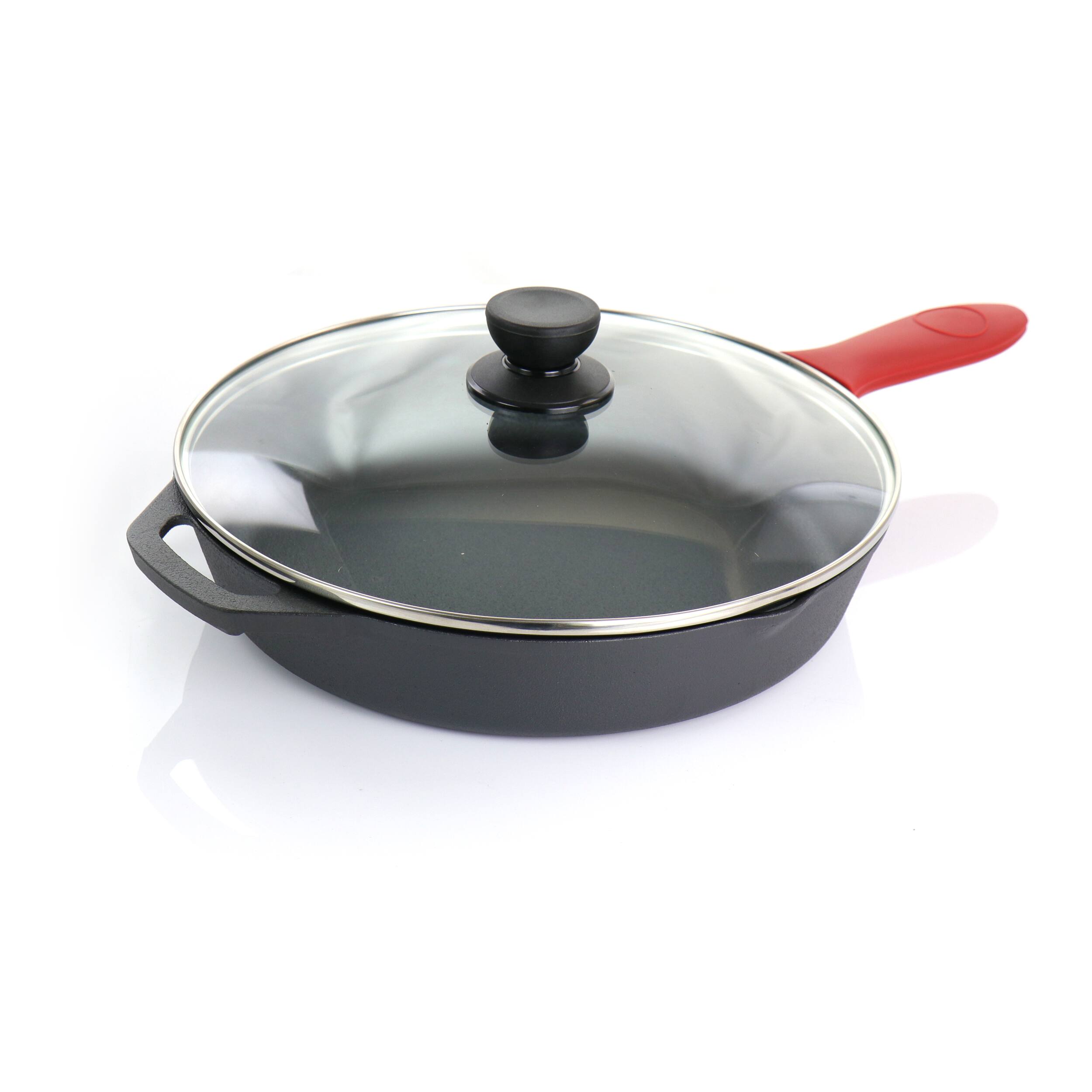 Alt View 2. MegaChef - MegaChef Pre-Seasoned 6 Piece Cast Iron Skillet Set with Lids and Red Silicone Holders - Black and Red.