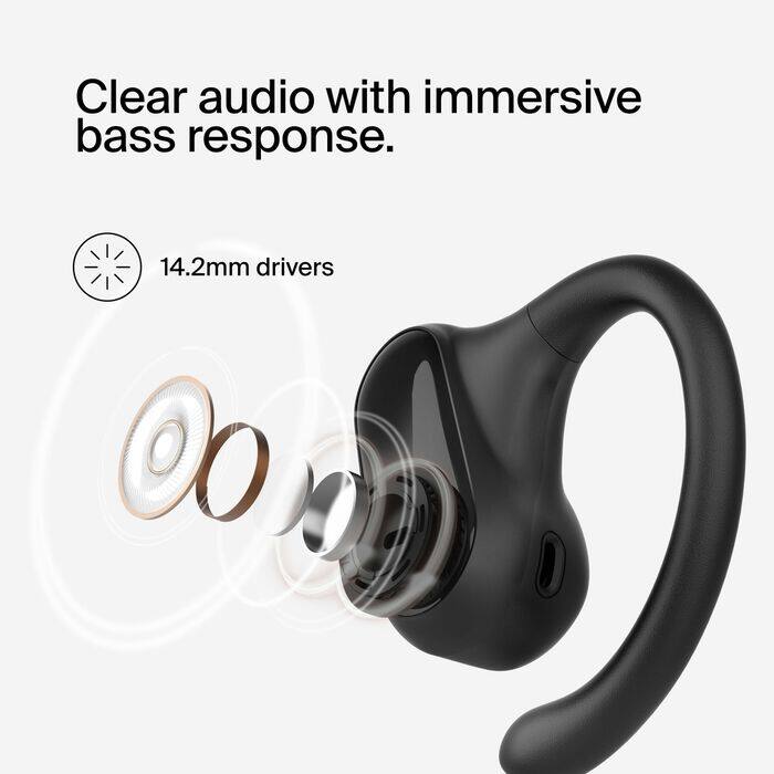 Clear audio with immersive bass response.  
14.2mm drivers