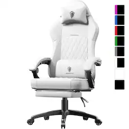 Dowinx - Ergonomic Gaming Chair with Pocket Spring Cushion and Massage Lumbar Support, High Back Leather Office Chair - White