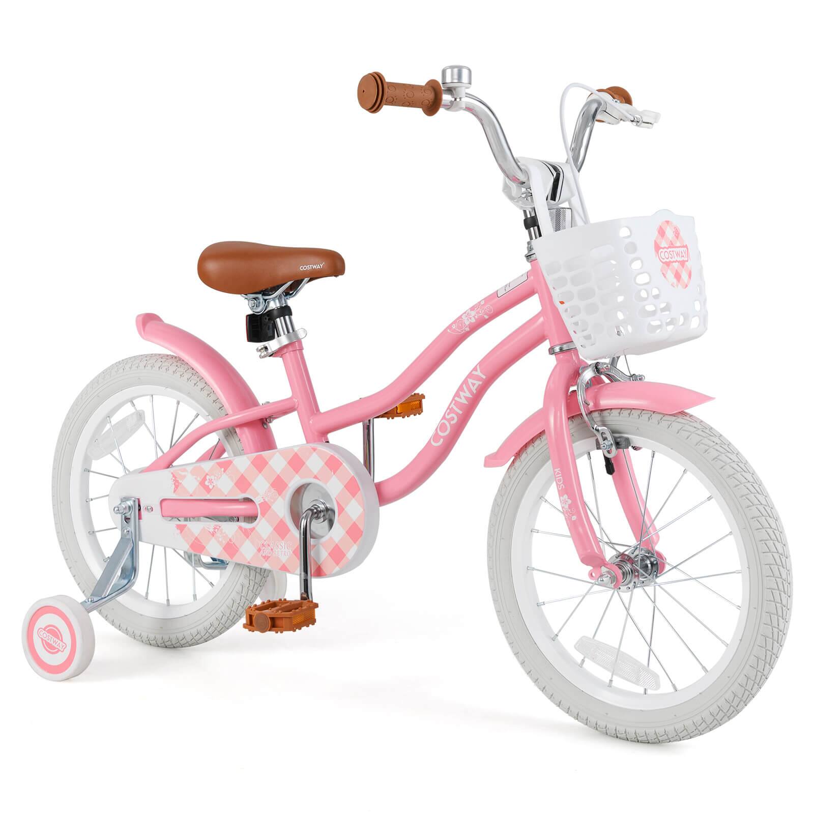 Costway - 16" Kids Bike Toddler Adjustable Bicycle with Training Wheel for 4-7 Years Old Girl - Rose Red