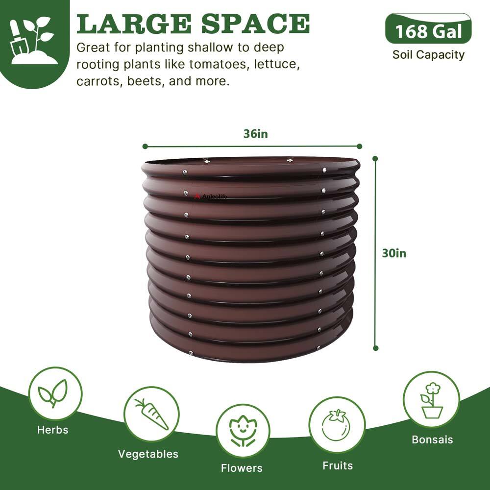 LARGE SPACE  
Great for planting shallow to deep rooting plants like tomatoes, lettuce, carrots, beets, and more.  

168 Gal Soil Capacity  

36in  
30in  

Herbs  
Vegetables  
Flowers  
Fruits  
Bonsais